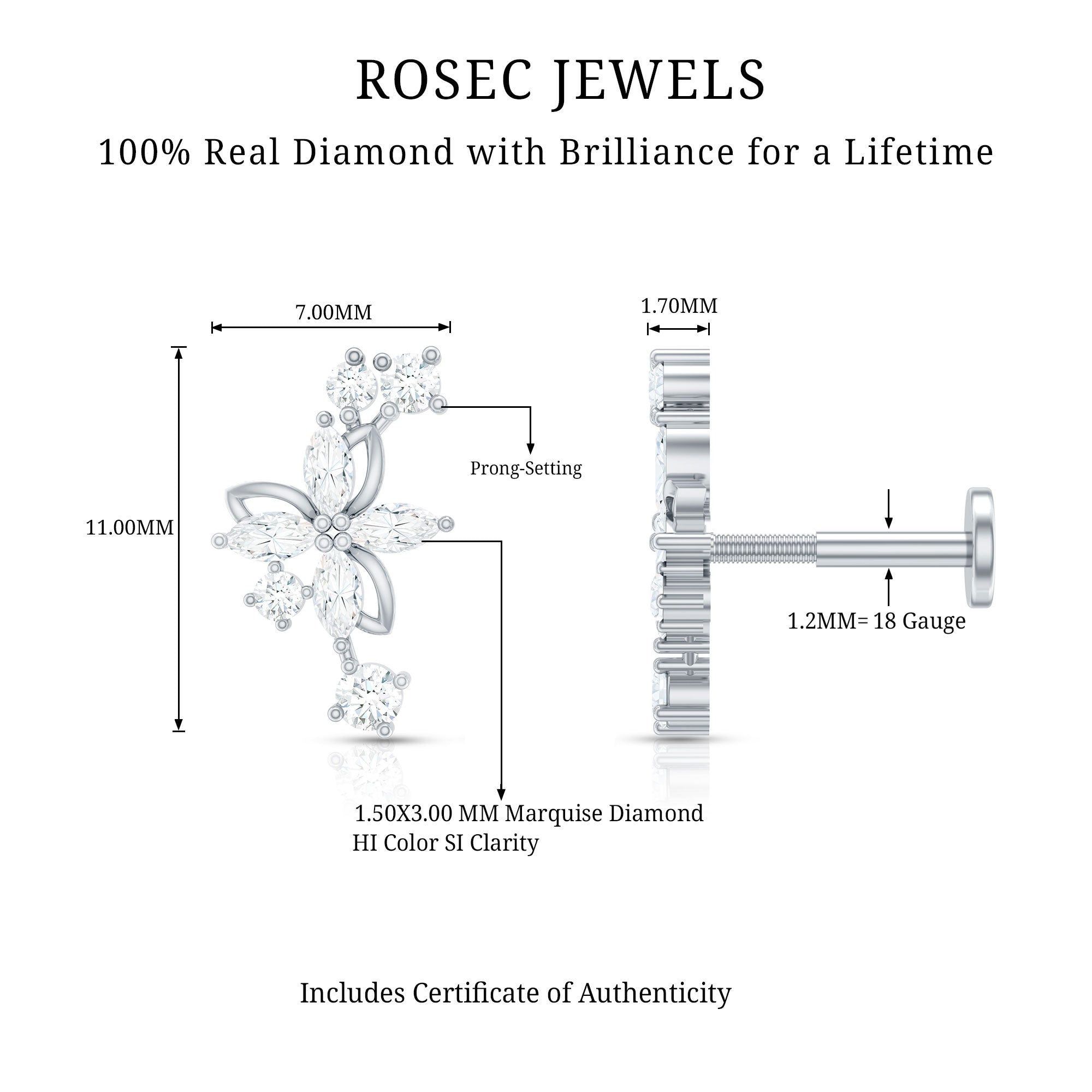 Diamond Flower Crawler Earring Natural - ( HI-SI ) - Rosec Jewels