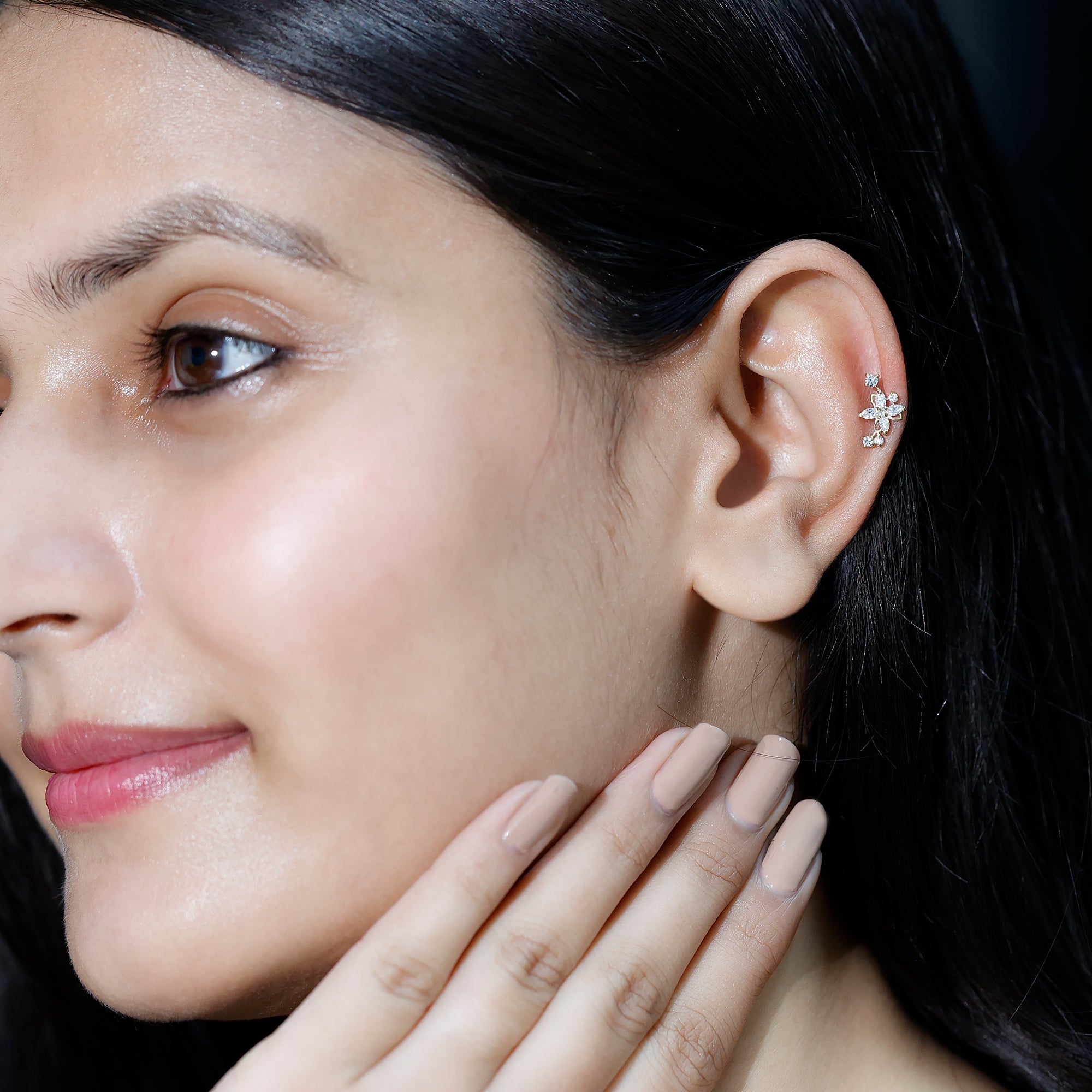 Diamond Flower Crawler Earring Natural - ( HI-SI ) - Rosec Jewels