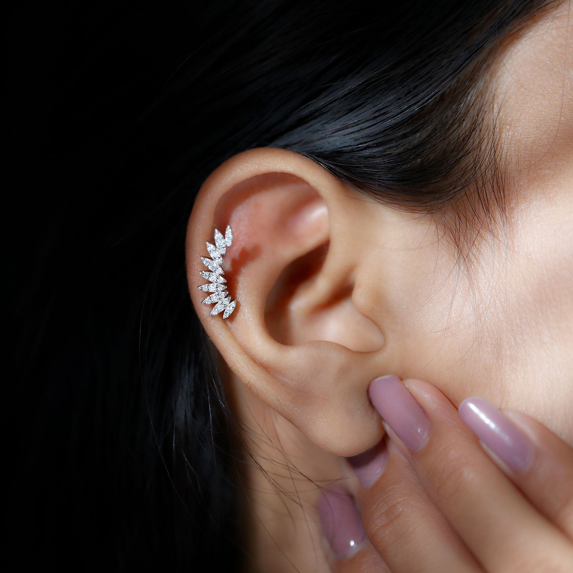 Diamond Wing Crawler Earring for Helix Piercing Natural - ( HI-SI ) - Rosec Jewels