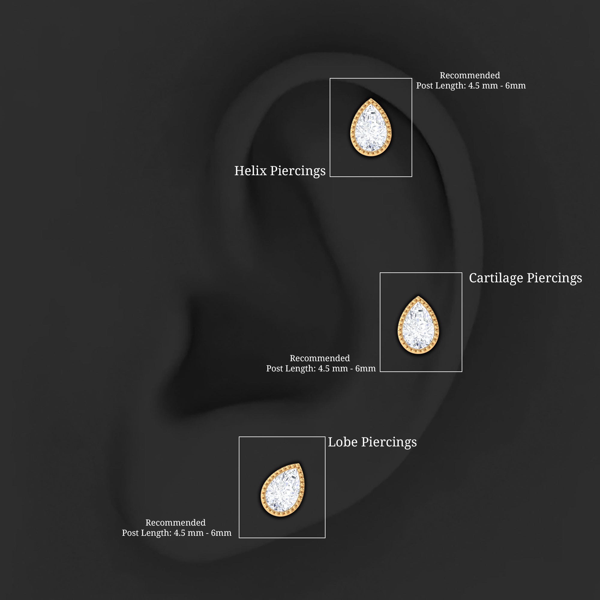 Rosec Jewels-Solitaire Diamond Teardrop Stud Earring for Helix Piercing