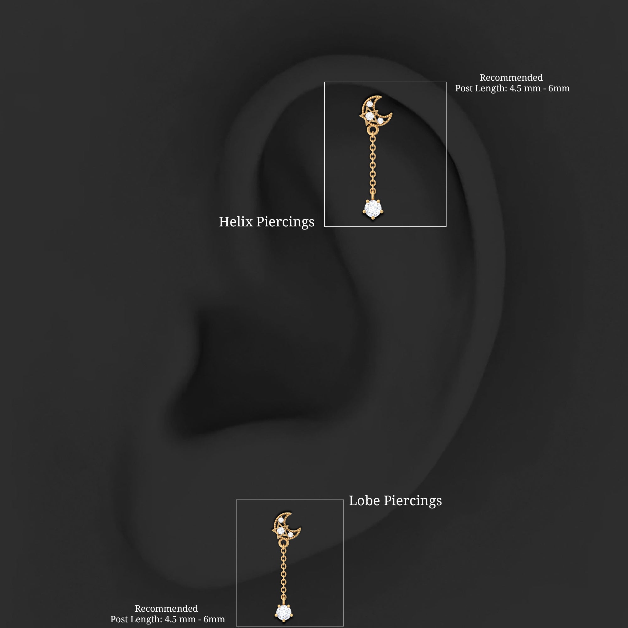 Moissanite Celestial Chain Drop Earring for Helix Piercing D-VS1 - Rosec Jewels