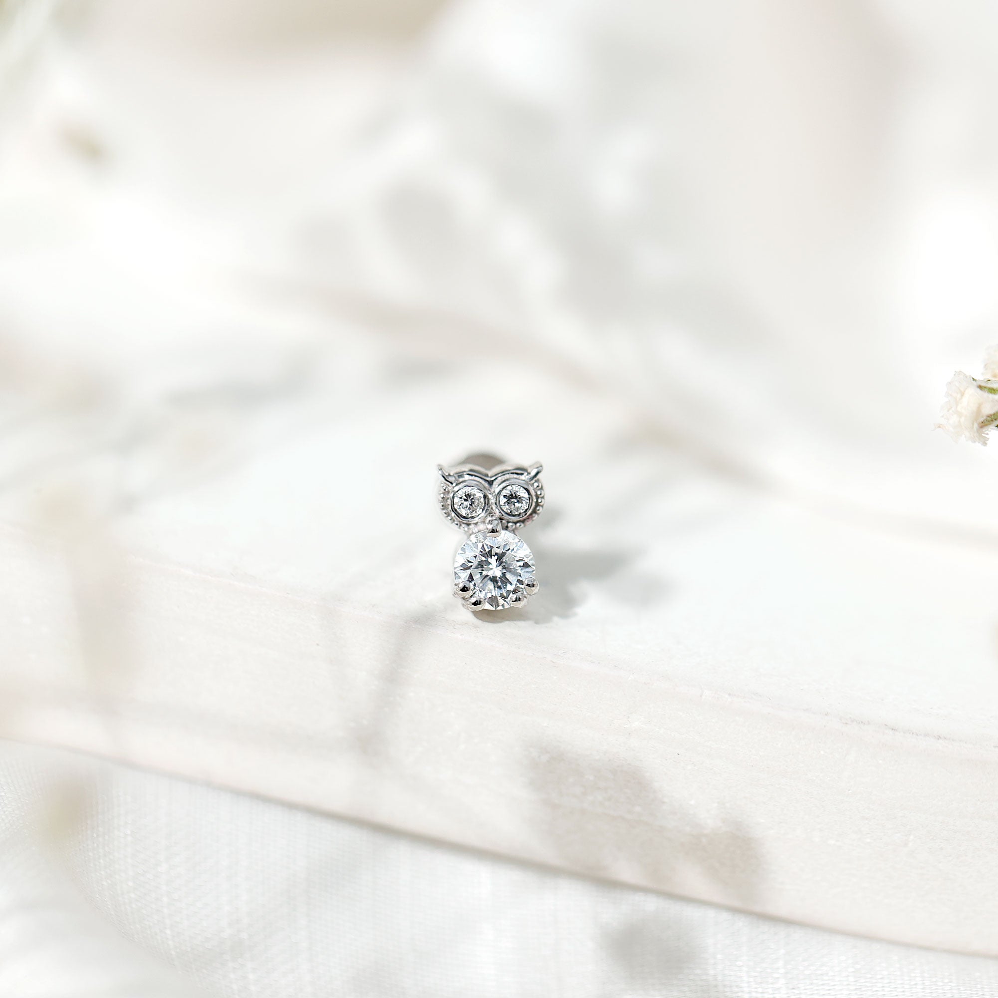 Round Cut Moissanite Owl Earring for Cartilage Piercing D-VS1 - Rosec Jewels
