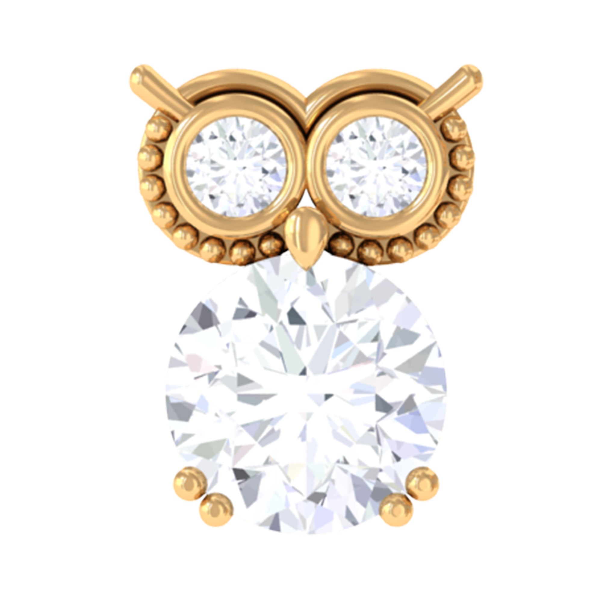 Round Cut Moissanite Owl Earring for Cartilage Piercing D-VS1 - Rosec Jewels
