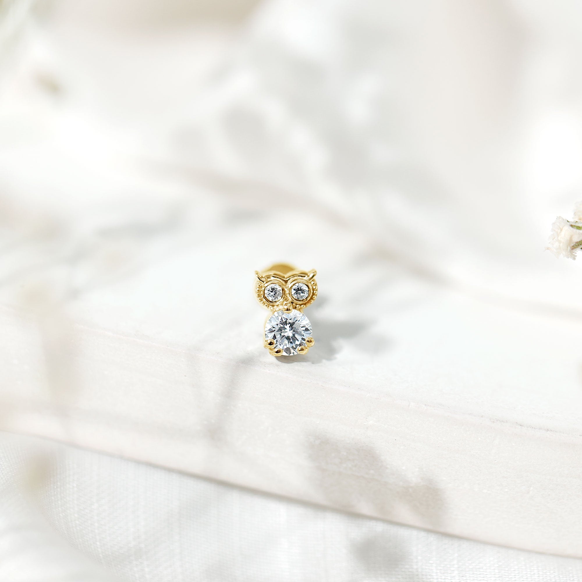 Round Cut Moissanite Owl Earring for Cartilage Piercing D-VS1 - Rosec Jewels