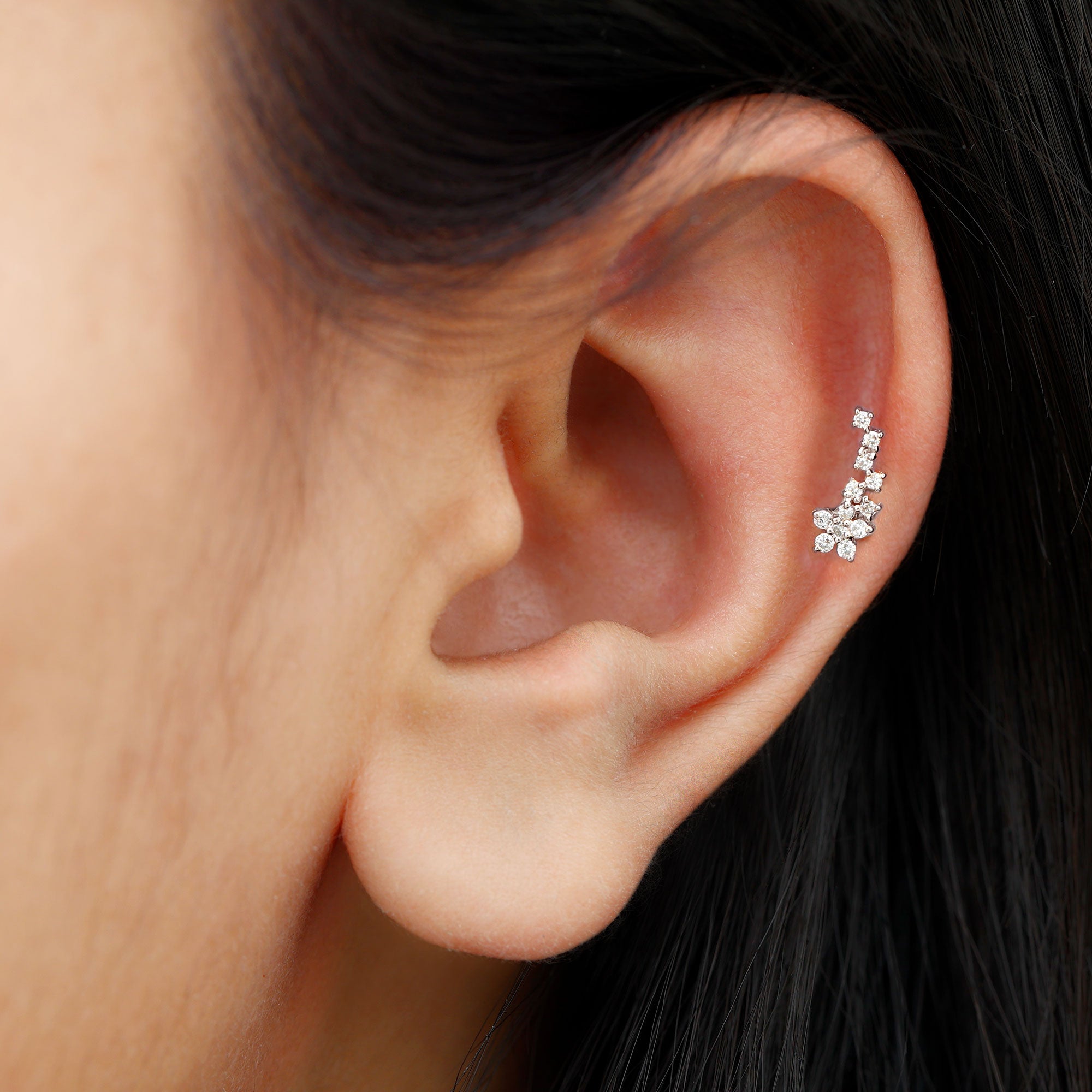Moissanite Ear Crawler Earring for Cartilage Piercing D-VS1 - Rosec Jewels