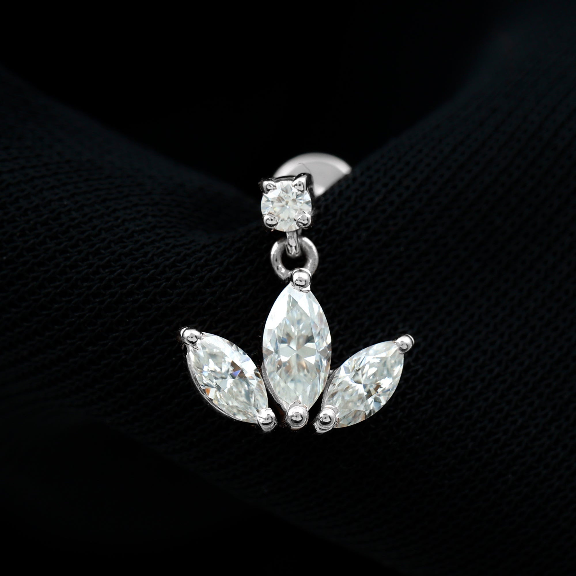 Marquise Cut Moissanite Lotus Flower Drop Helix Earring D-VS1 - Rosec Jewels