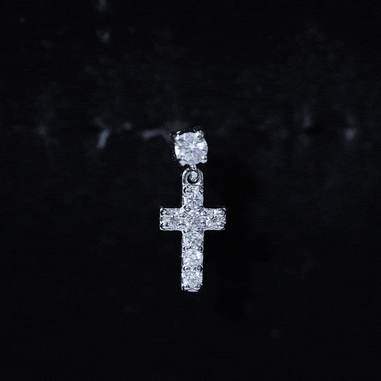 Moissanite Cross Dangly Earring for Helix Piercing D-VS1 - Rosec Jewels