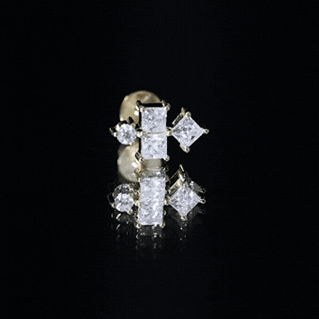 Round and Princess Cut Moissanite Cluster Helix Earring D-VS1 - Rosec Jewels