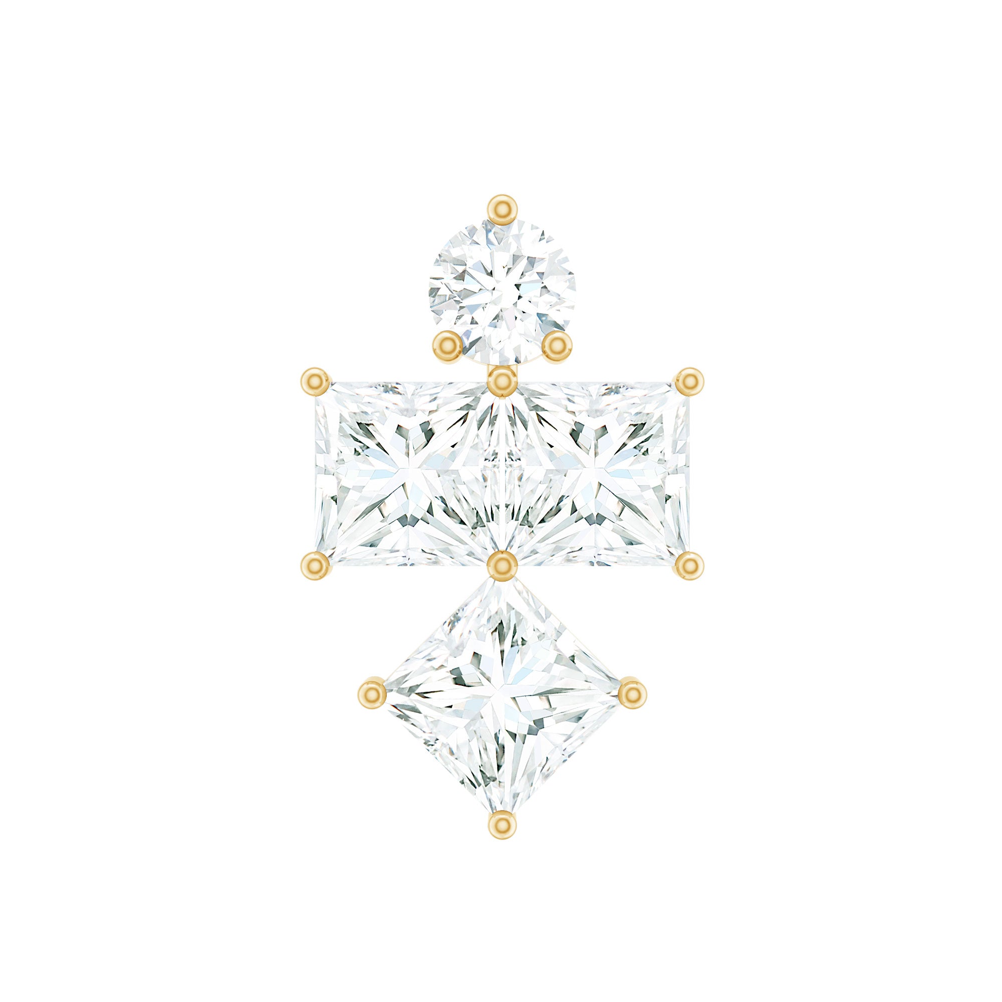 Round and Princess Cut Moissanite Cluster Helix Earring