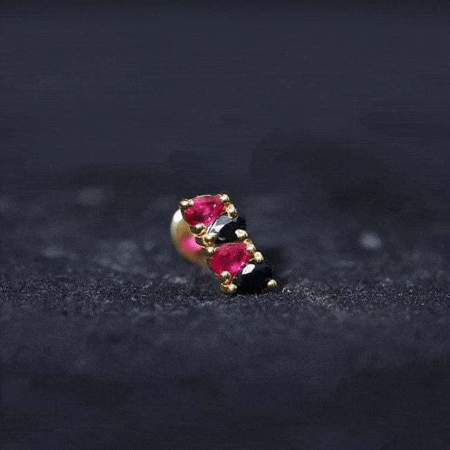 Pear Cut Ruby and Black Onyx Bar Earring for Helix Piercing AAA - Rosec Jewels