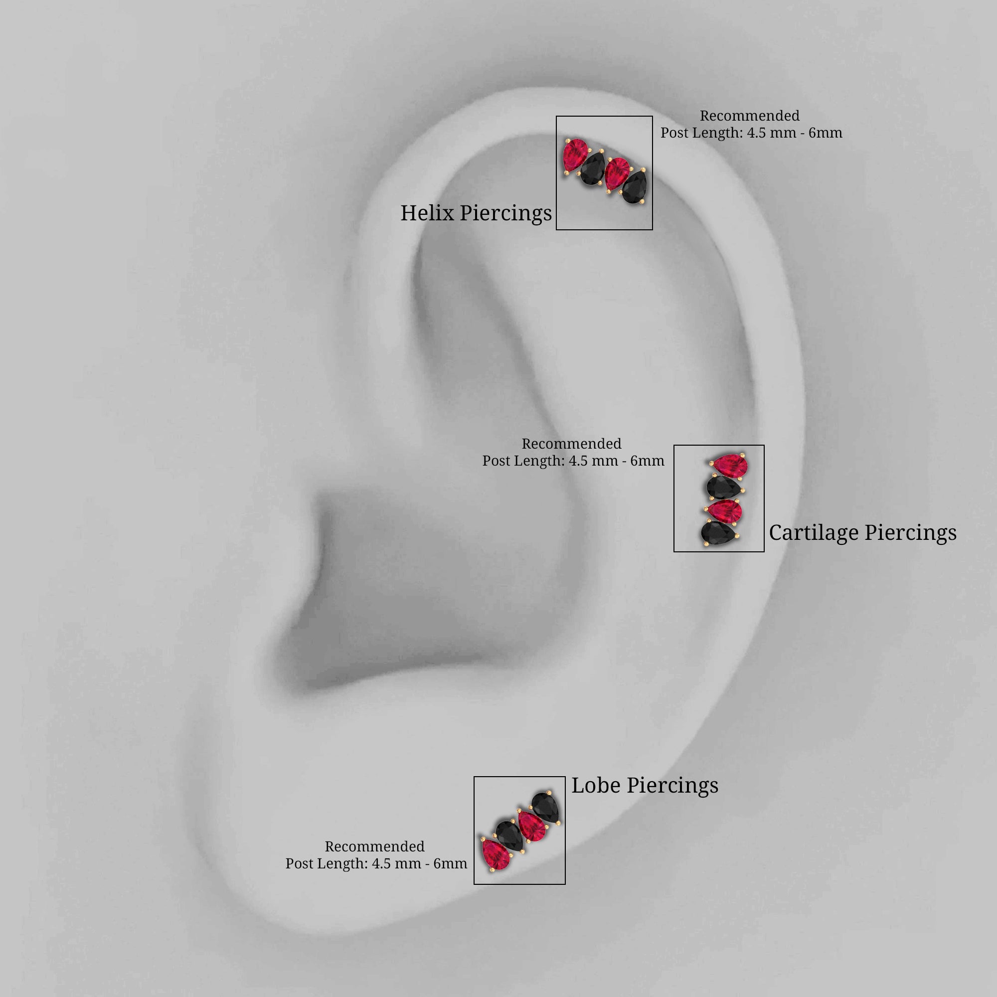 Pear Cut Ruby and Black Onyx Bar Earring for Helix Piercing AAA - Rosec Jewels