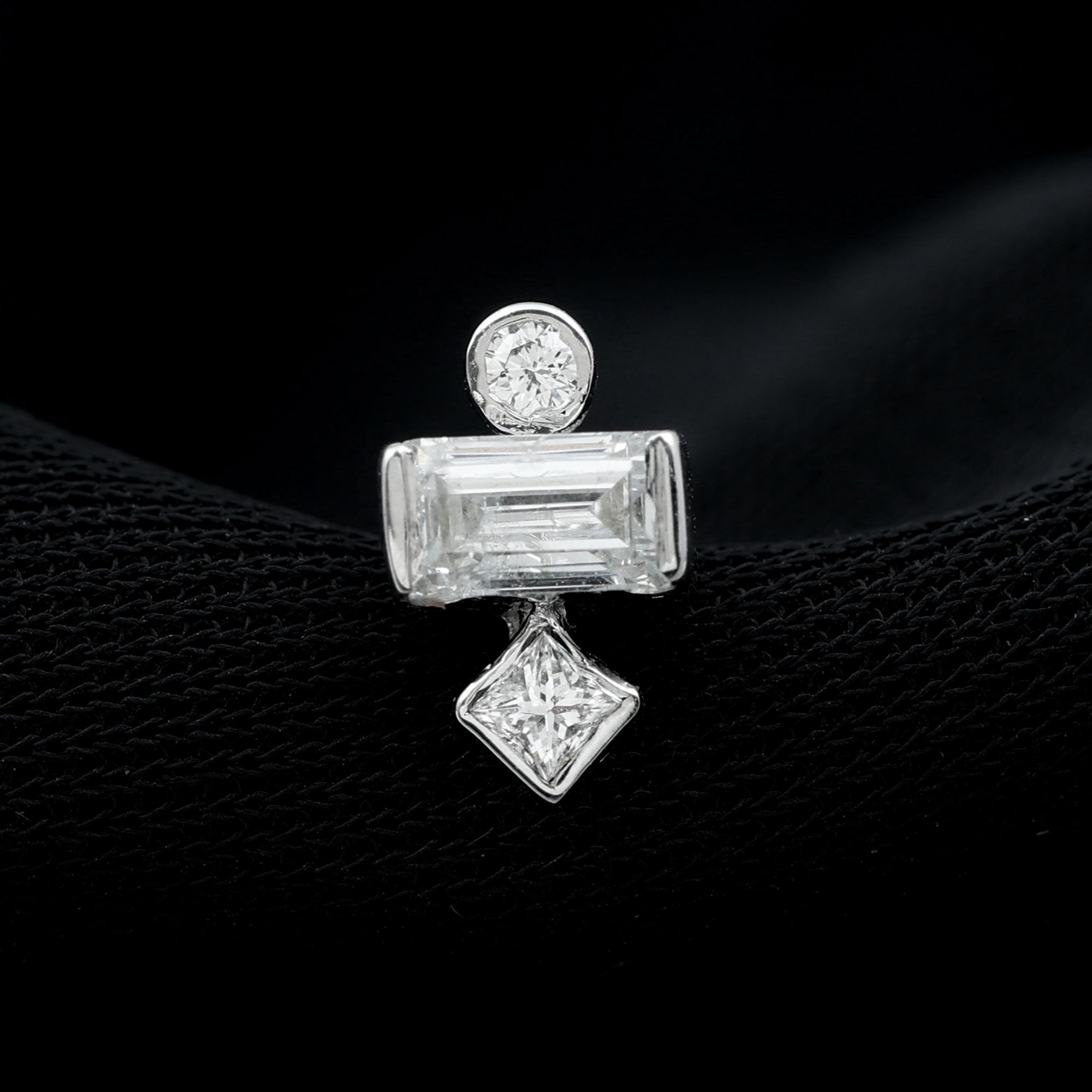Certified Moissanite Three Stone Earring for Tragus Piercing D-VS1 - Rosec Jewels