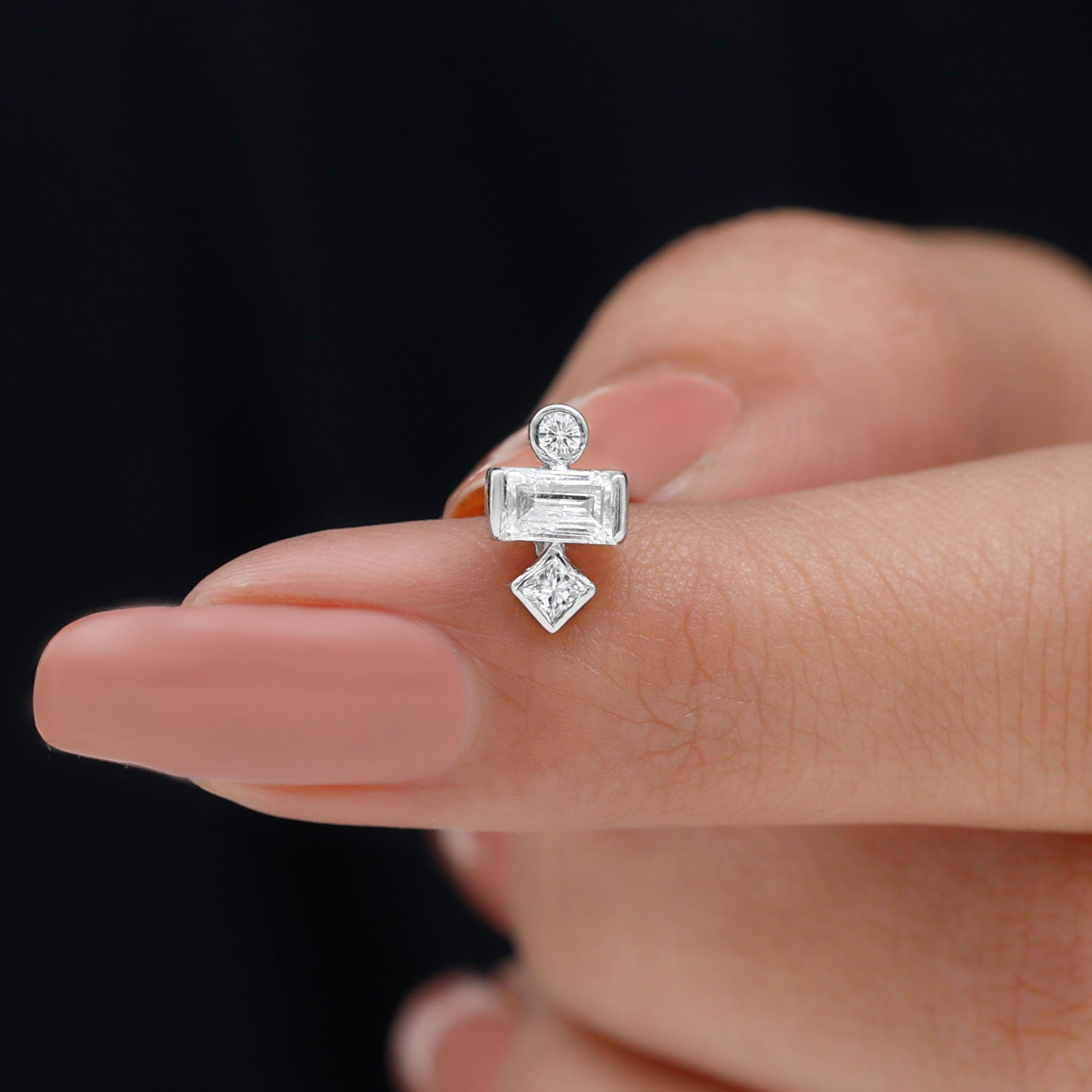 Certified Moissanite Three Stone Earring for Tragus Piercing D-VS1 - Rosec Jewels