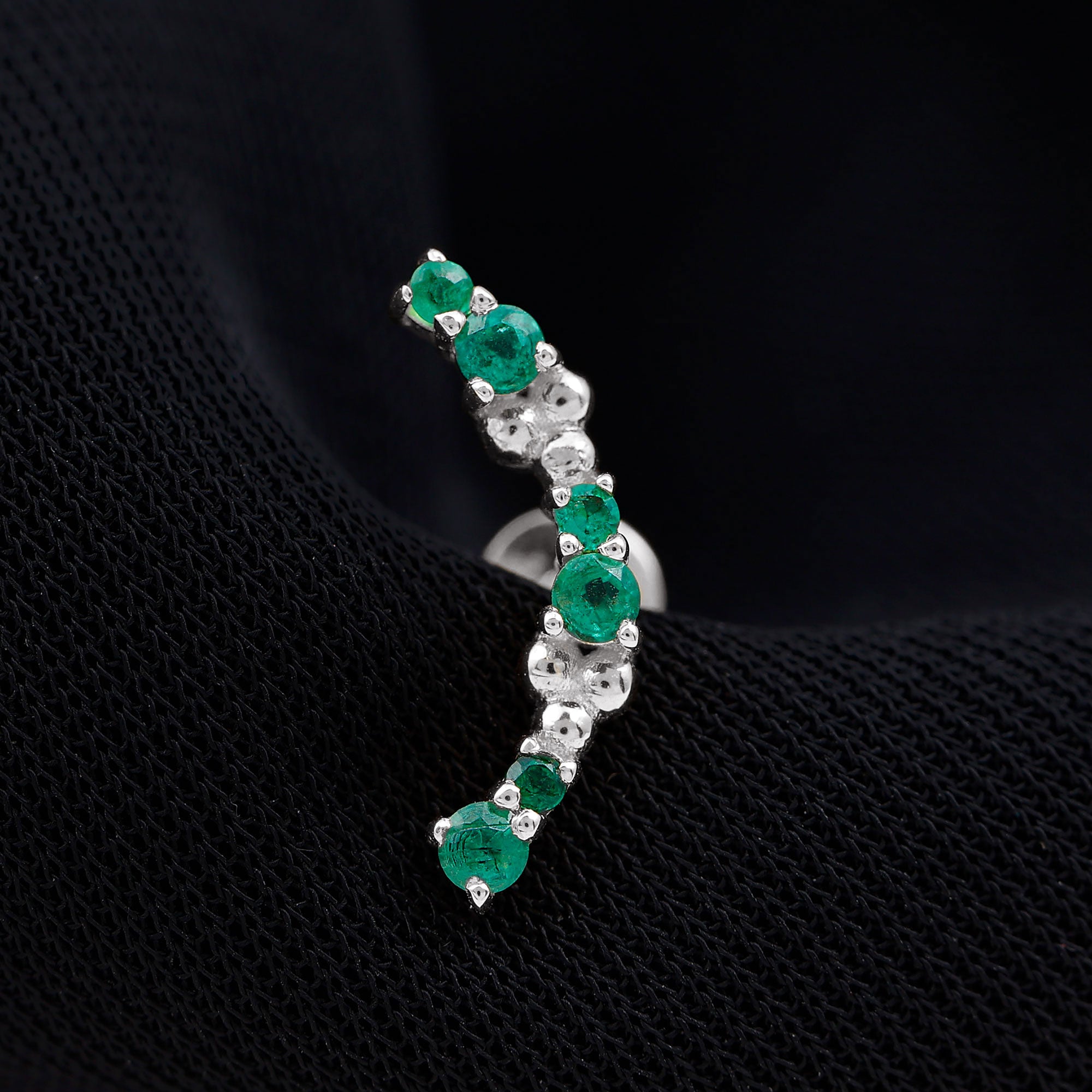 Natural Emerald Crawler Cartilage Earring with Beaded Details AAA - Rosec Jewels