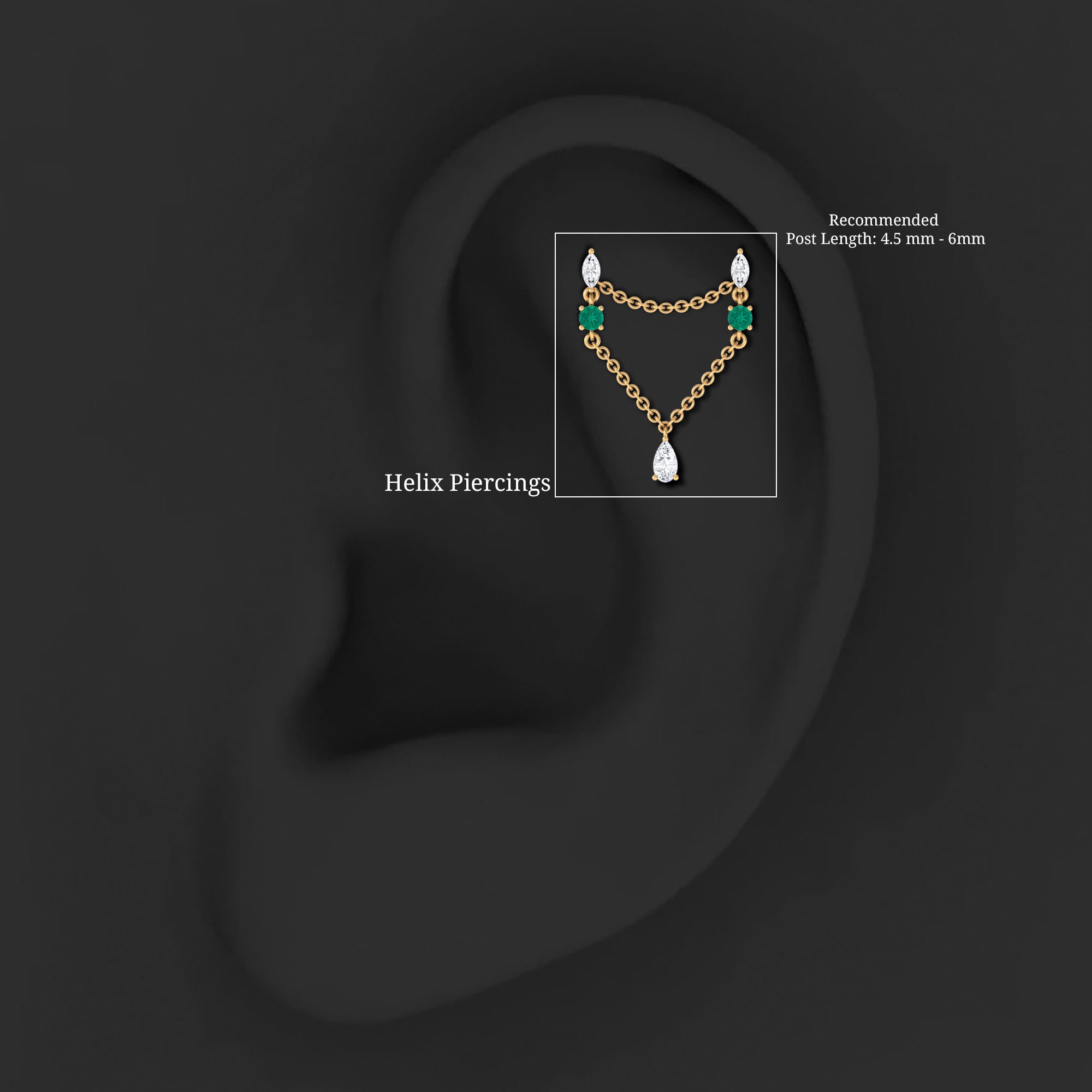 Moissanite Double Piercing Earring with Created Emerald AAAA - Rosec Jewels