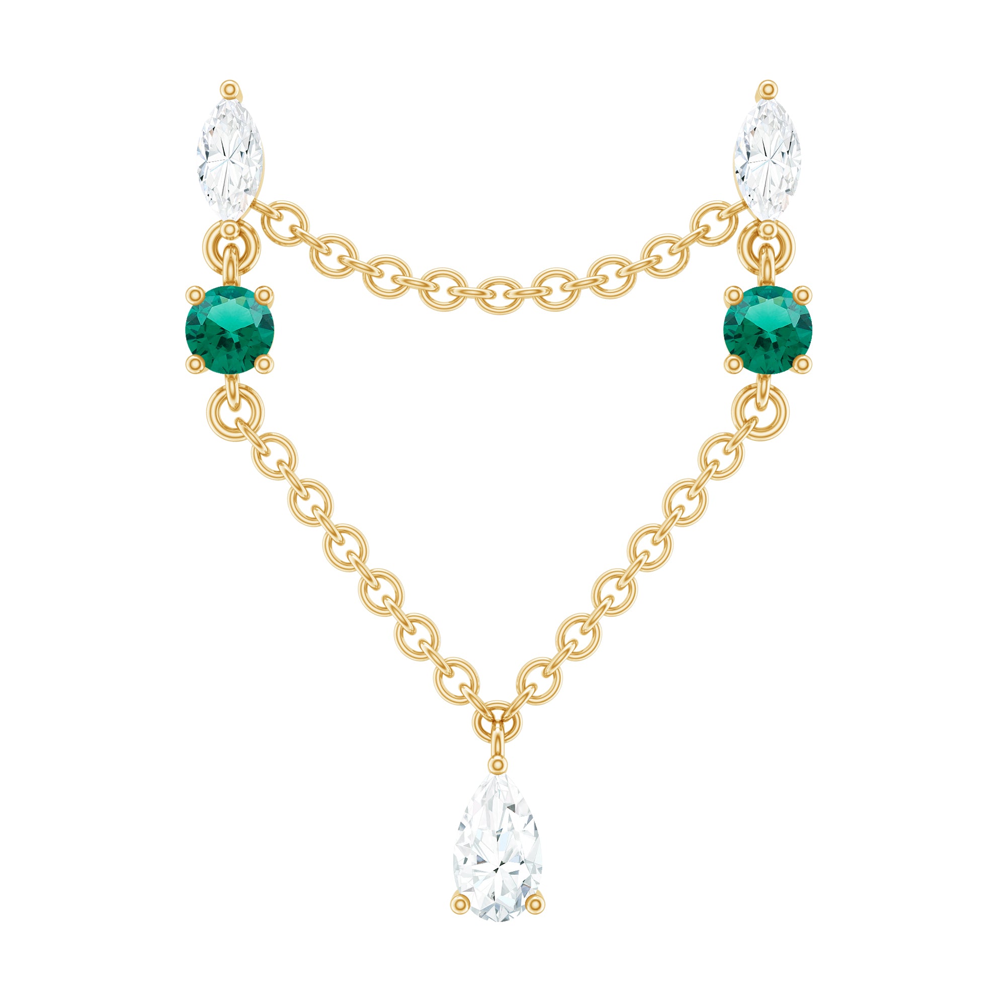 Moissanite Double Piercing Earring with Created Emerald AAAA - Rosec Jewels