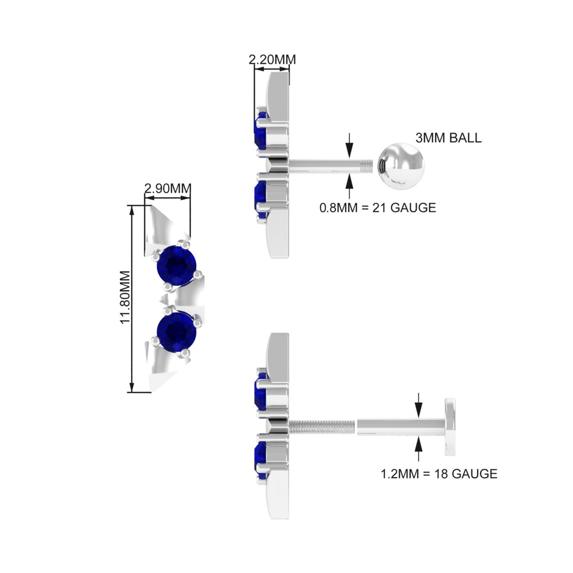 Rosec Jewels-Blue Sapphire Ear Crawler Earring for Helix Piercing