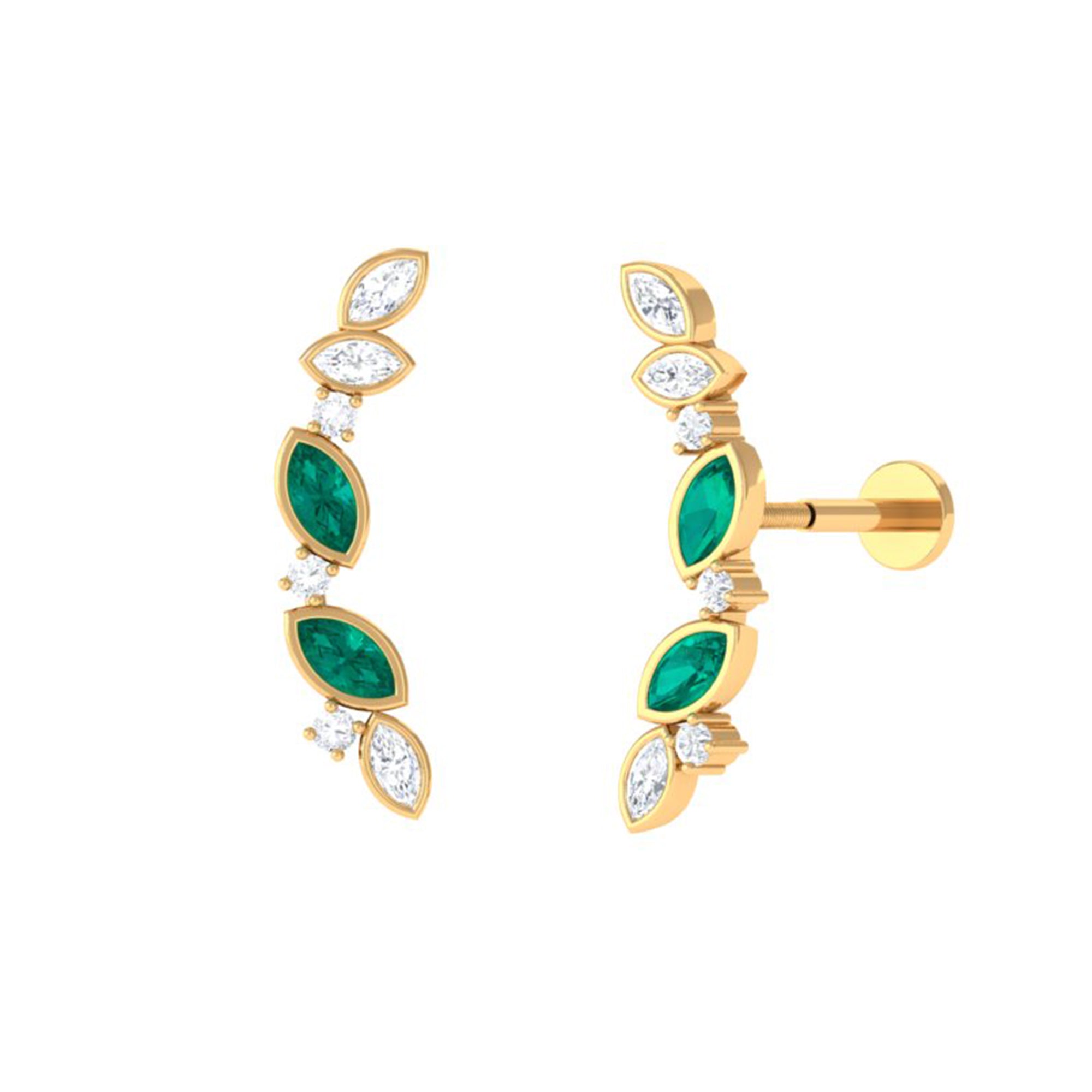 Rosec Jewels-Marquise Emerald Crawler Earring with Moissanite