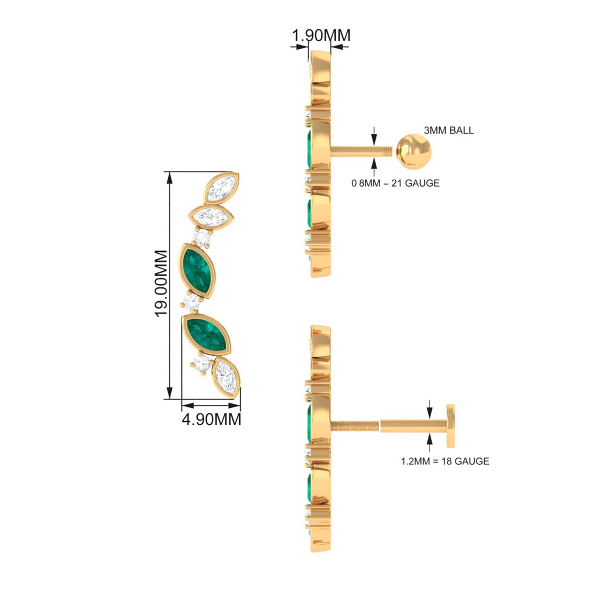 Rosec Jewels-Marquise Emerald Crawler Earring with Moissanite