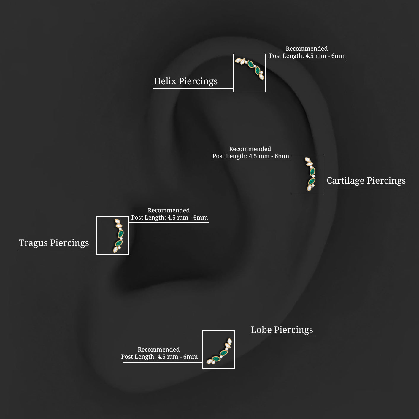 Rosec Jewels-Marquise Emerald Crawler Earring with Moissanite