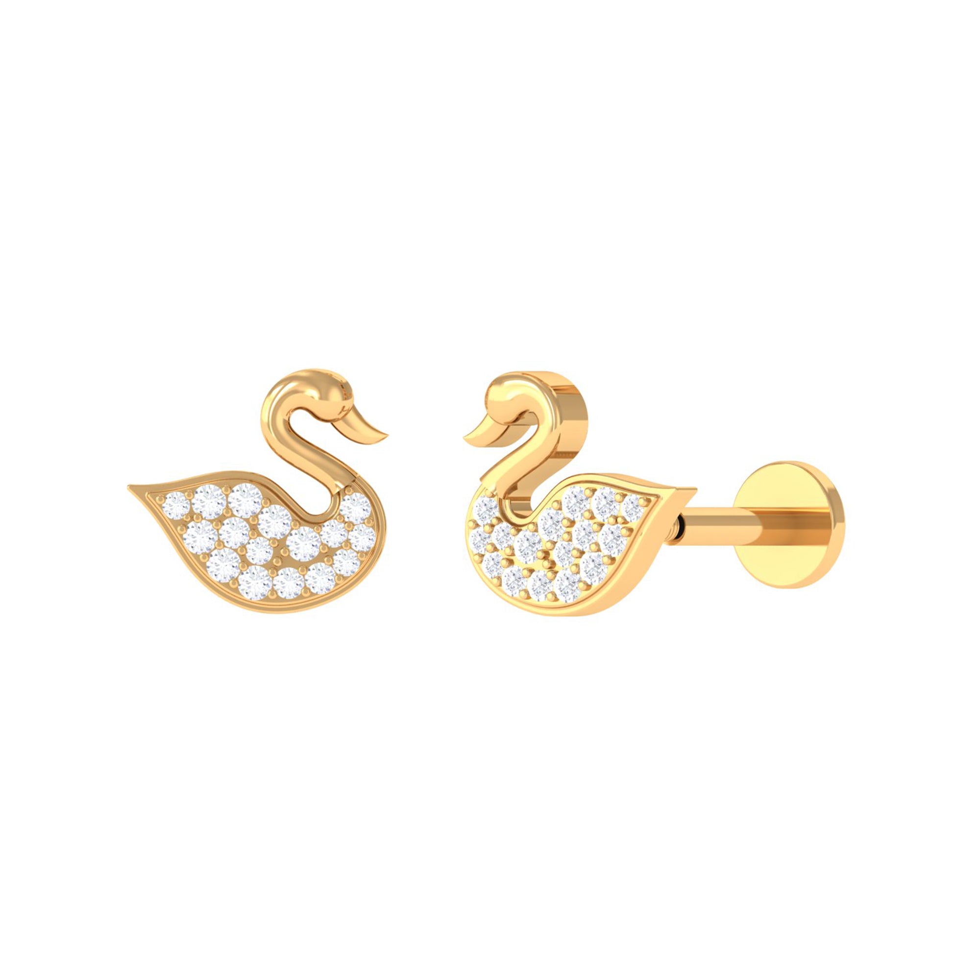 Diamond Swan Earring for Upper Lobe Piercing