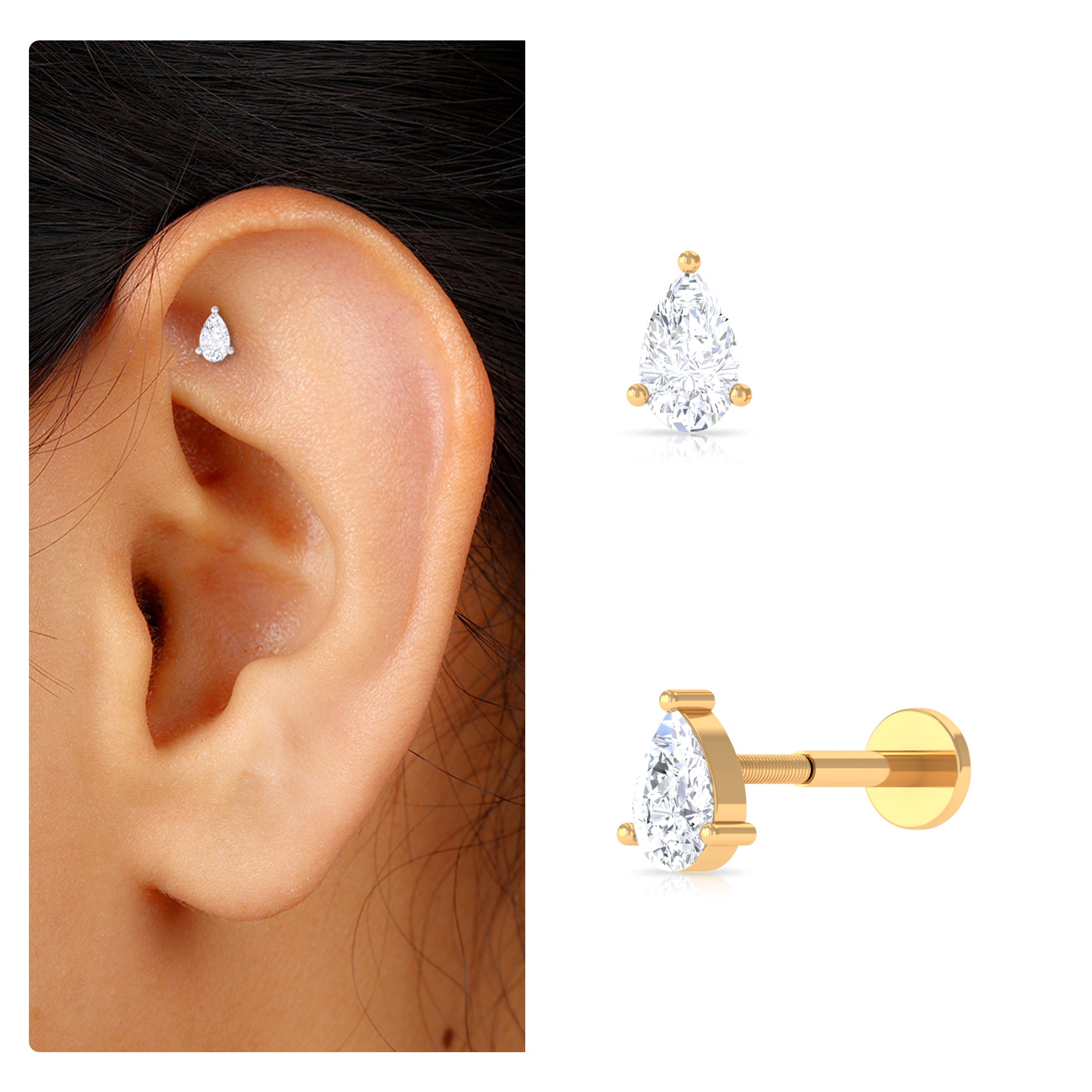 Pear Shape Moissanite Solitaire Conch Earring D-VS1 - Rosec Jewels
