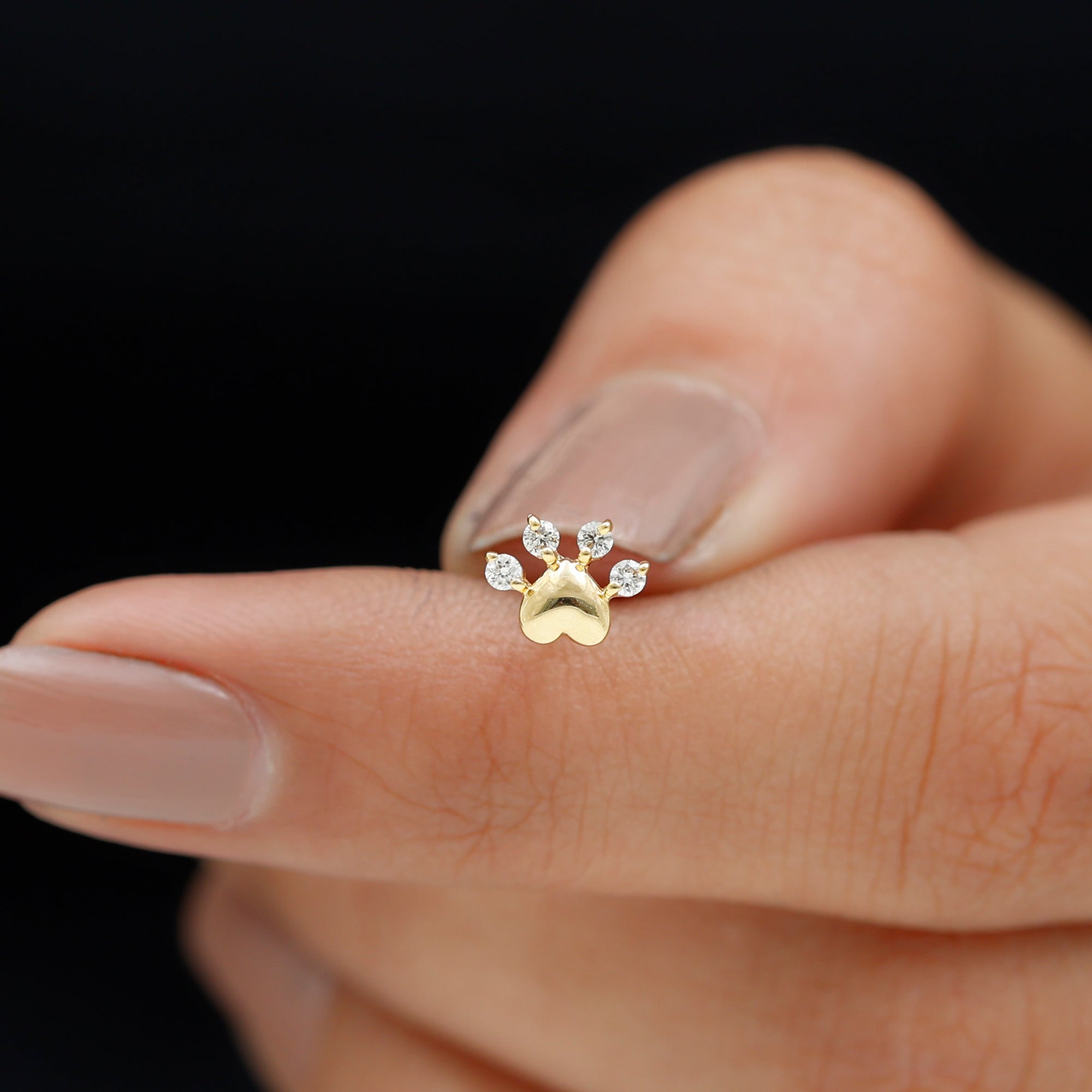 Round Moissanite Heart Paw Earring for Helix Piercing D-VS1 - Rosec Jewels