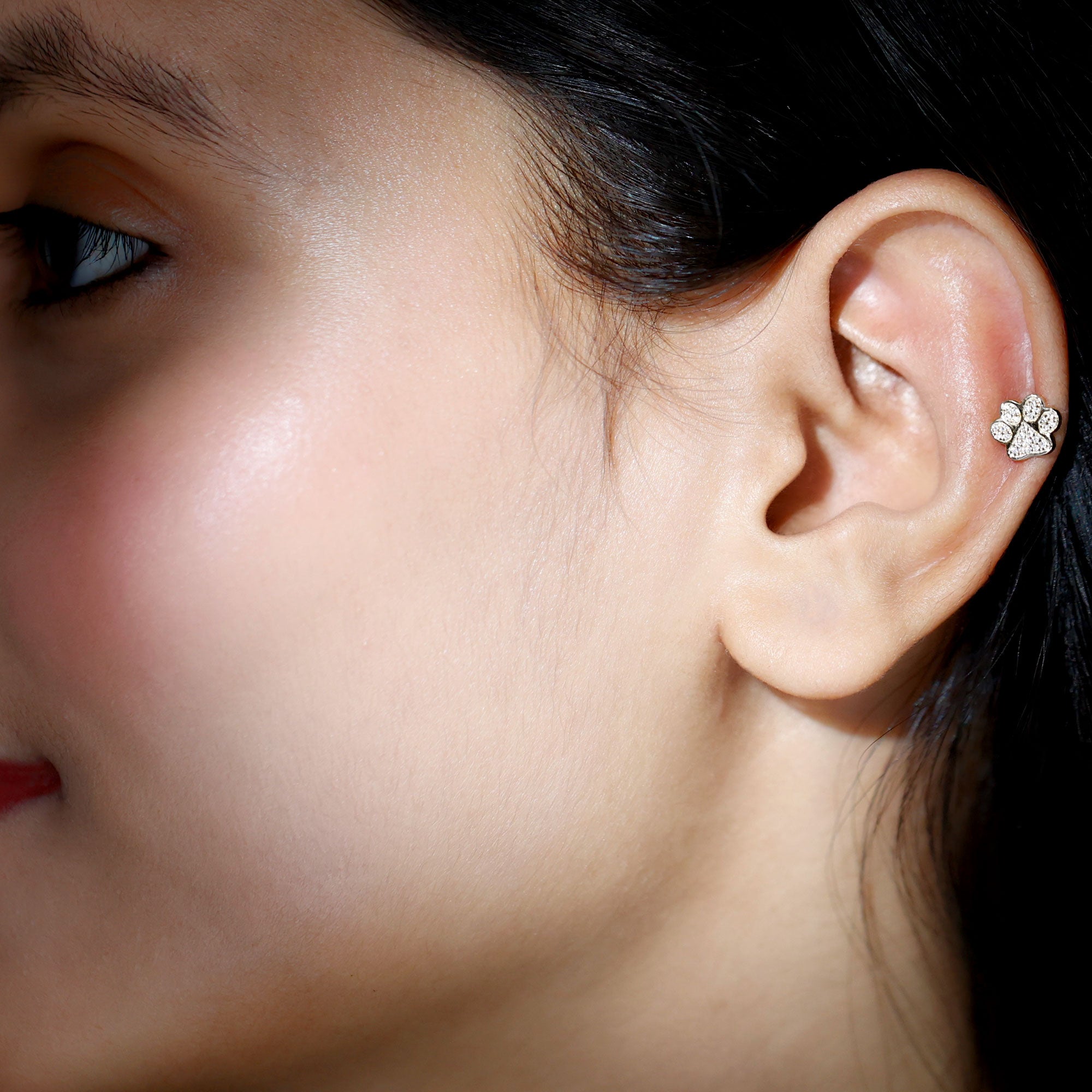 Moissanite Dog Paw Print Earring for Cartilage Piercing D-VS1 - Rosec Jewels