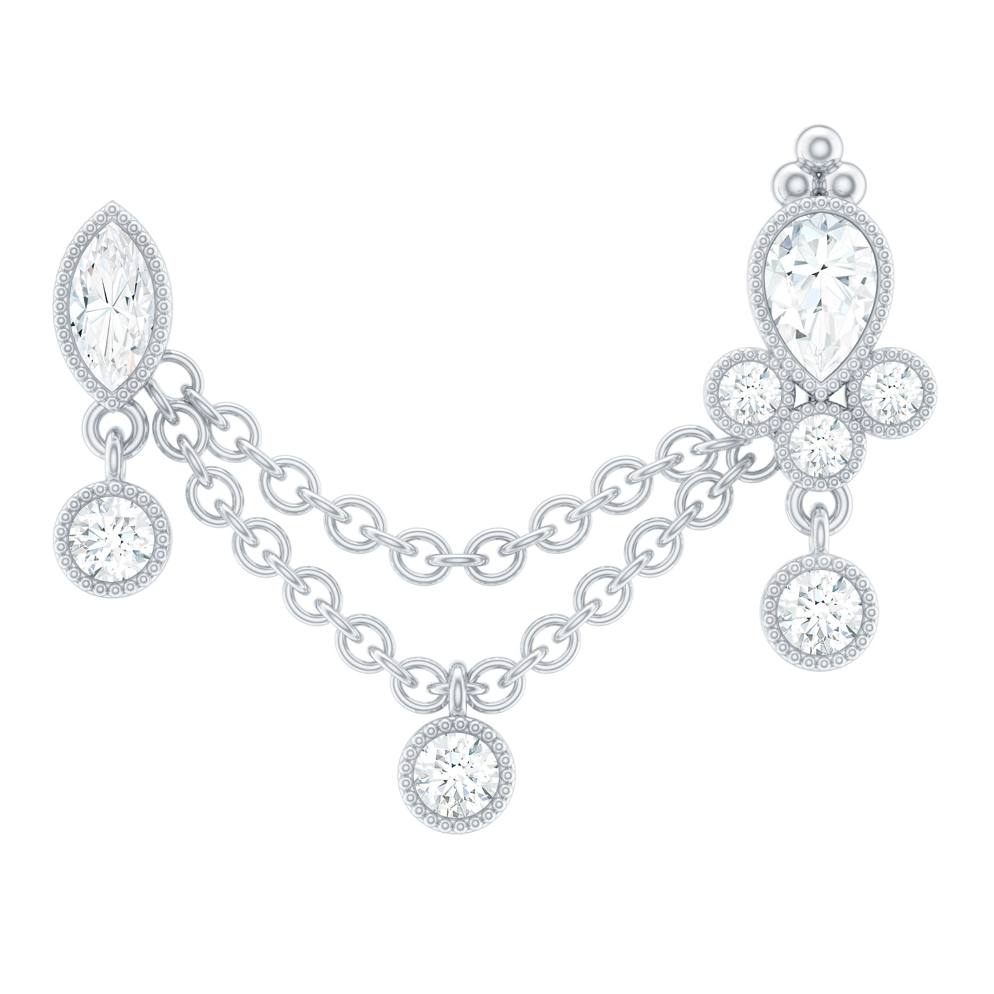 Vintage Style Diamond Double Piercing Earring Natural - ( HI-SI ) - Rosec Jewels