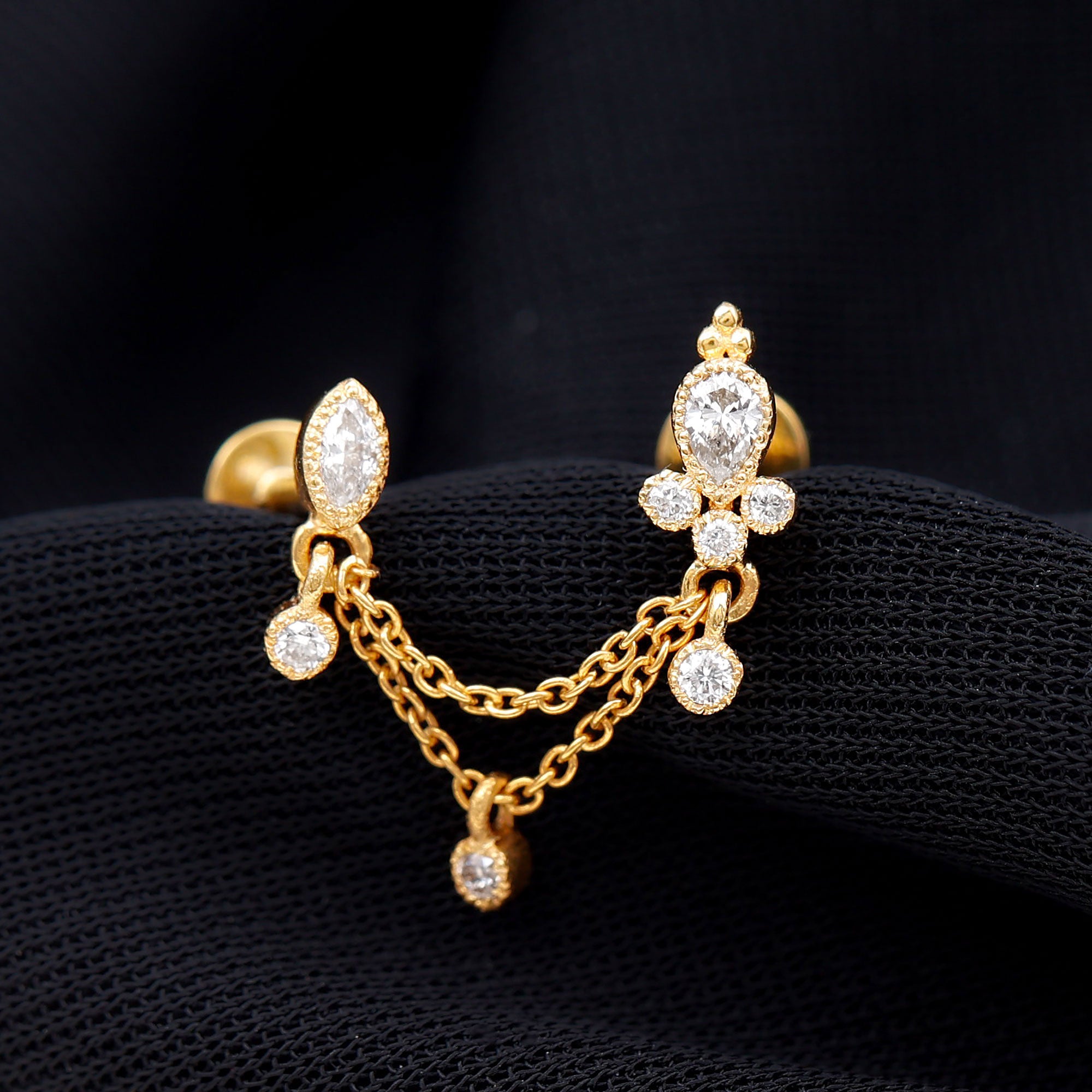 Vintage Style Diamond Double Piercing Earring Natural - ( HI-SI ) - Rosec Jewels