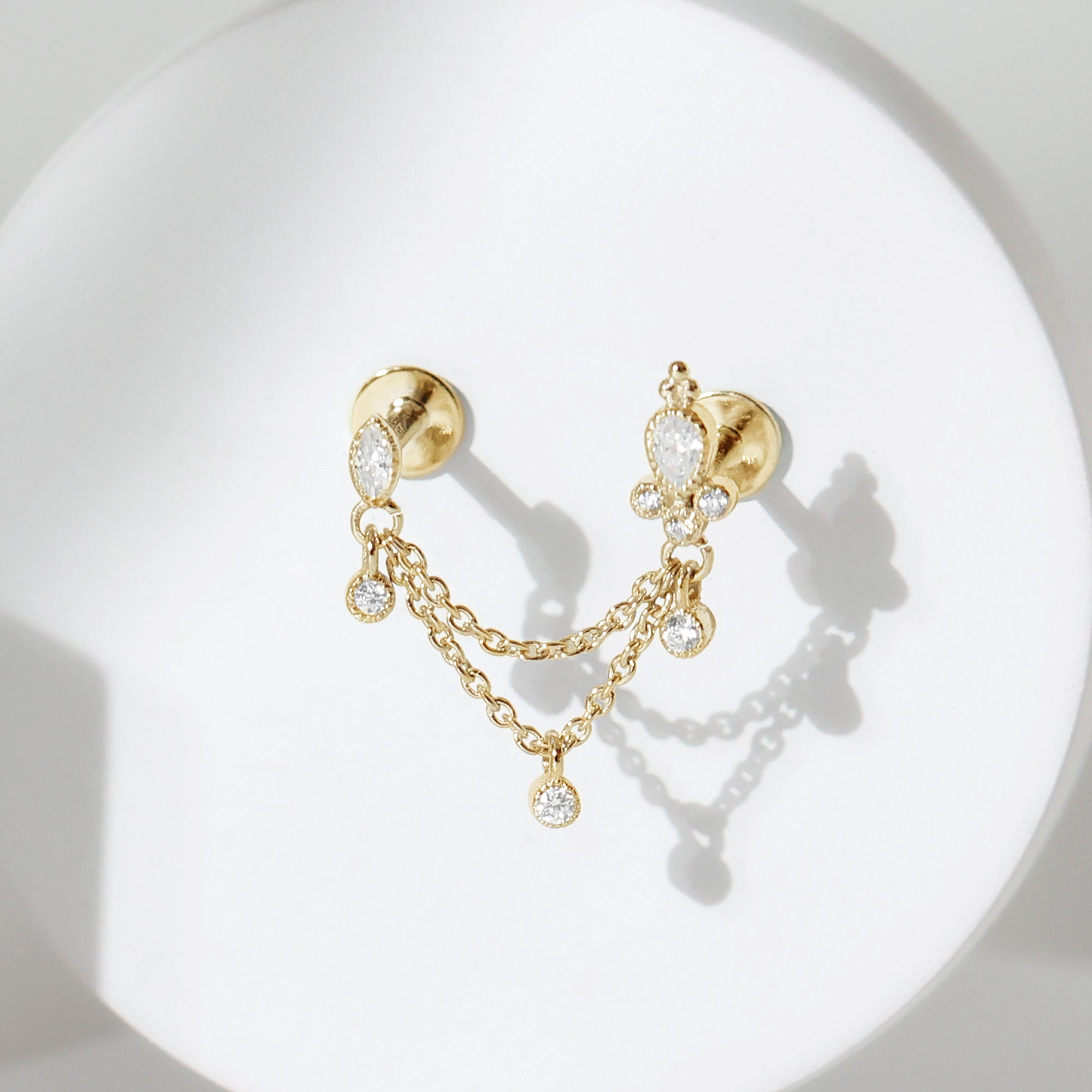 Vintage Style Diamond Double Piercing Earring Natural - ( HI-SI ) - Rosec Jewels