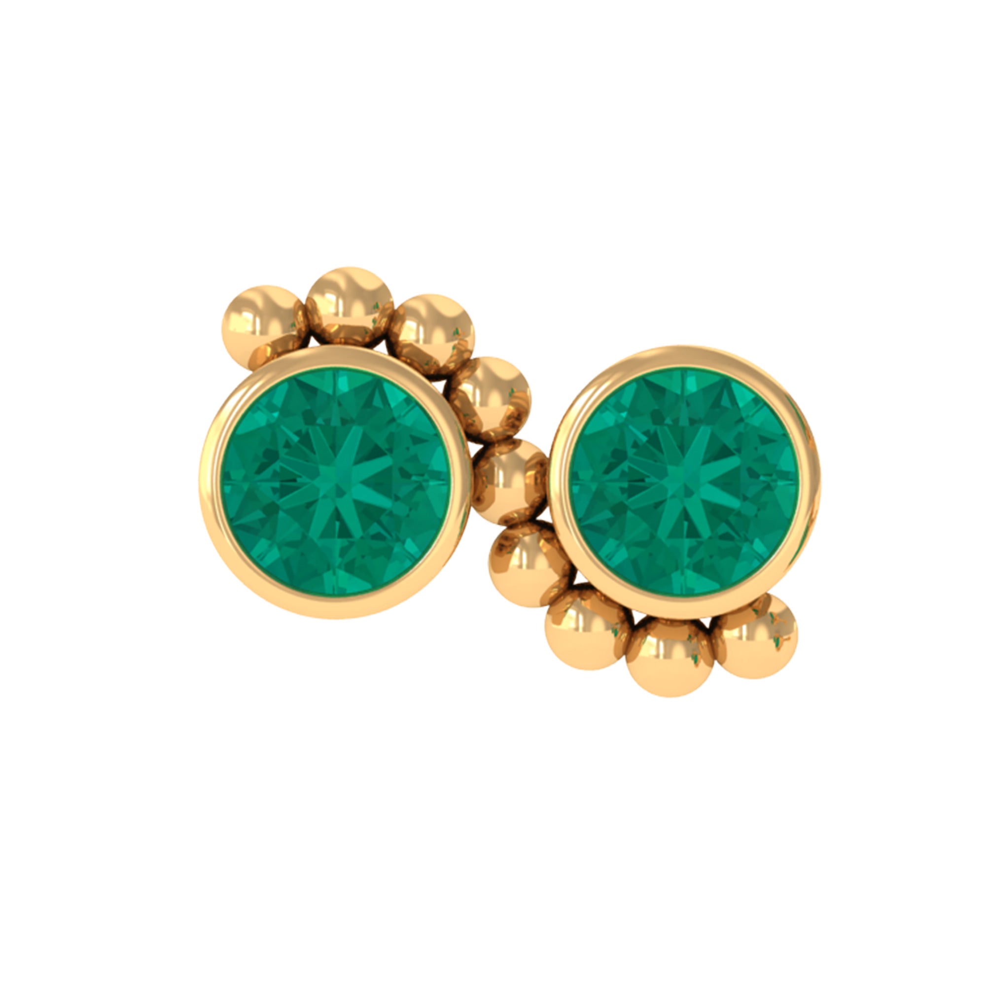 Bezel Set Emerald Two Stone Helix Earring with Beaded Detailing AAA - Rosec Jewels