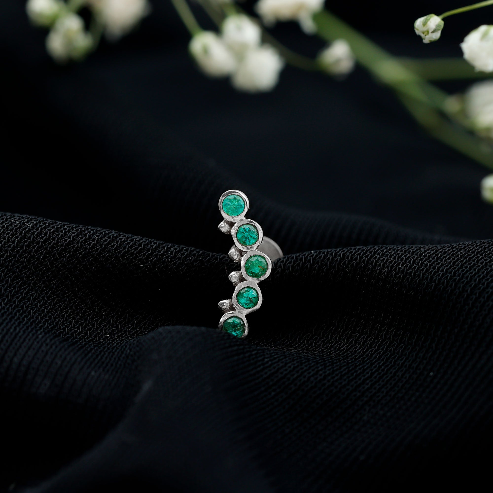 Natural Emerald Curved Climber Earring for Helix Piercing AAA - Rosec Jewels