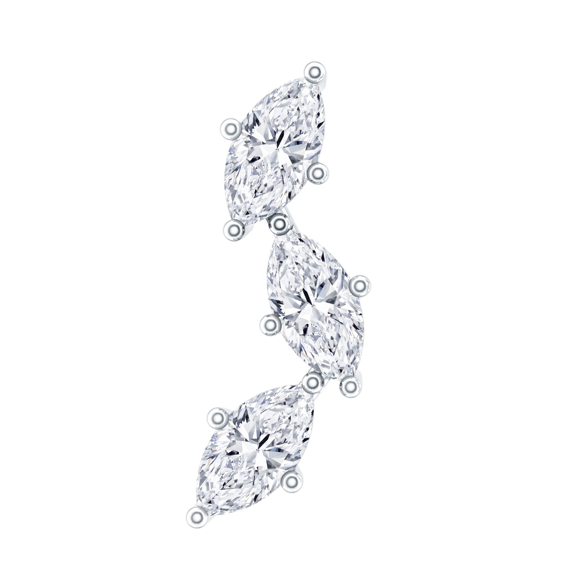 Marquise Cut Moissanite 3 Stone Tragus Earring D-VS1 - Rosec Jewels