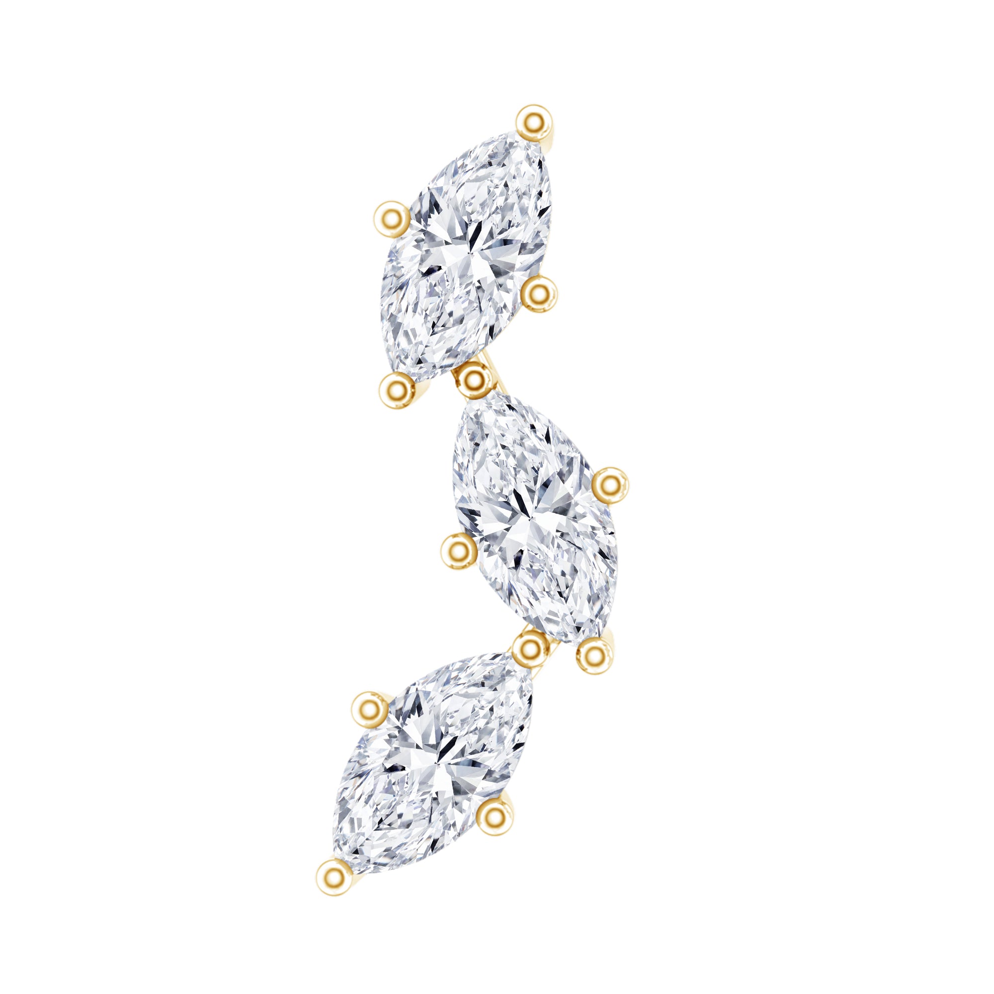Marquise Cut Moissanite 3 Stone Tragus Earring D-VS1 - Rosec Jewels