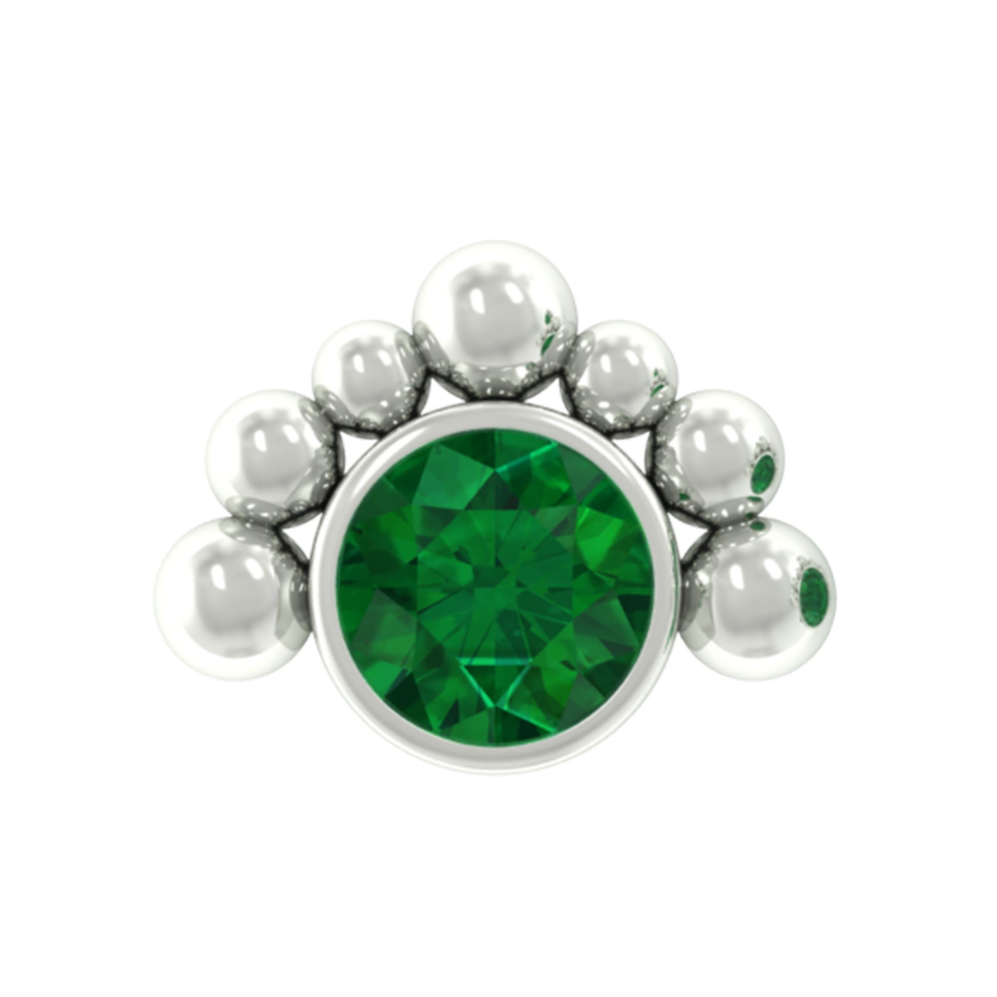 Dainty Round Emerald Tragus Earring with Beaded Detailing AAA - Rosec Jewels