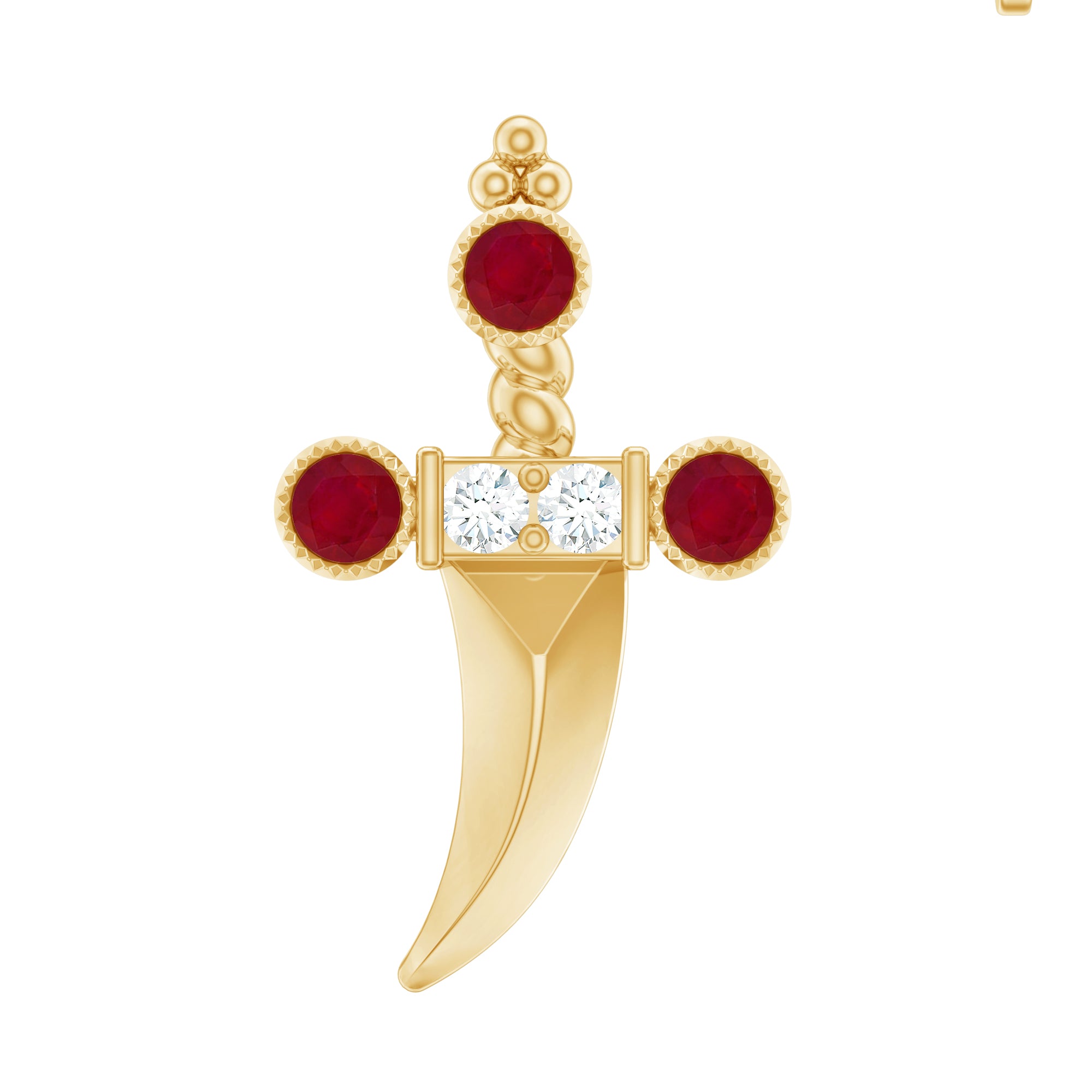 Real Ruby and Diamond Dagger Helix Earring AAA - Rosec Jewels