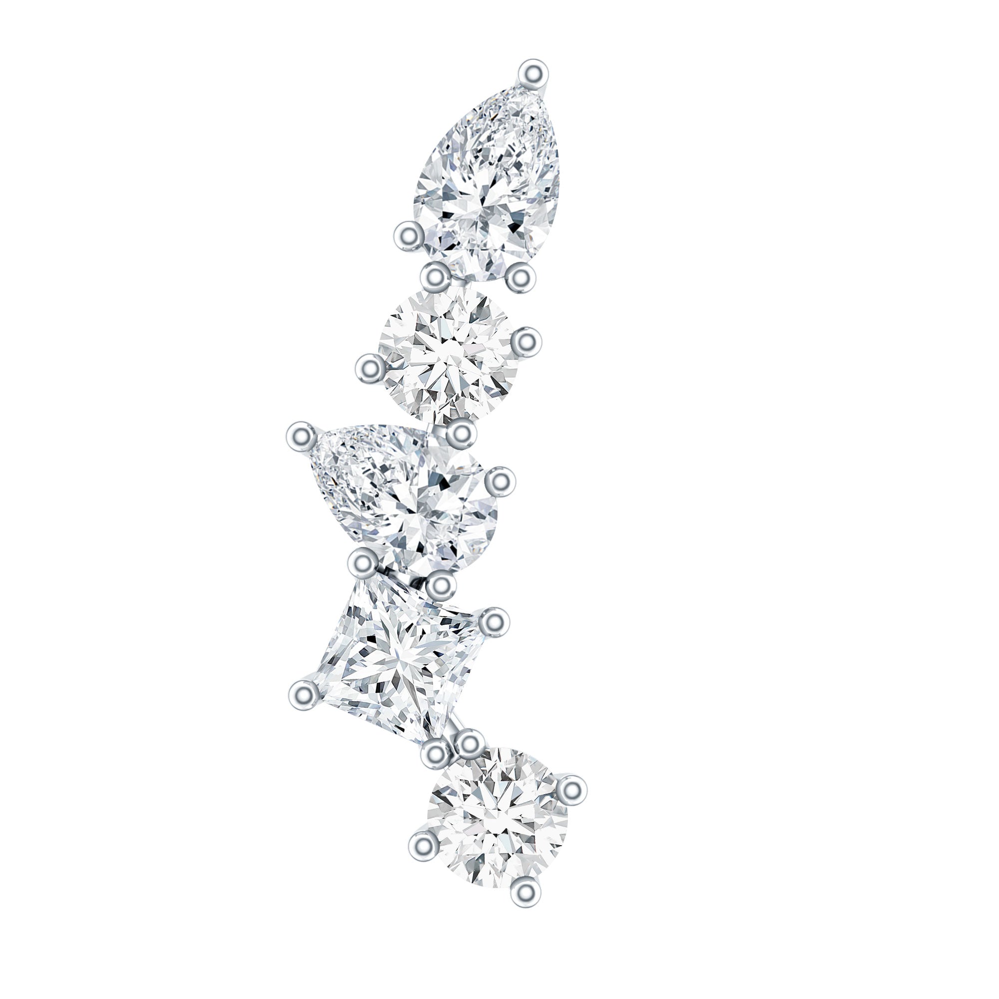 Certified Moissanite Crawler Earring in Prong Setting D-VS1 - Rosec Jewels