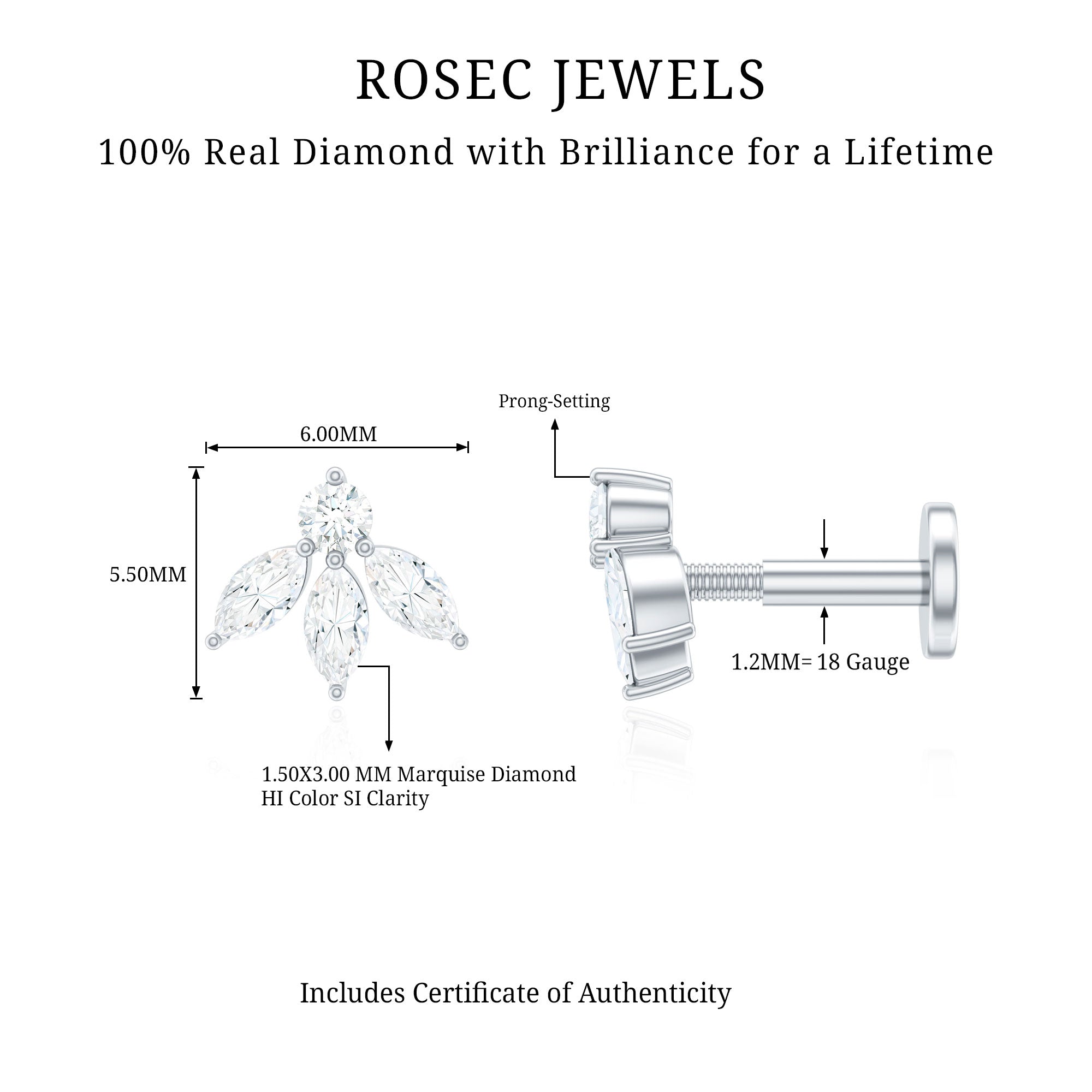 Rosec Jewels-Marquise Shape Diamond Leaf Earring for Helix Piercing