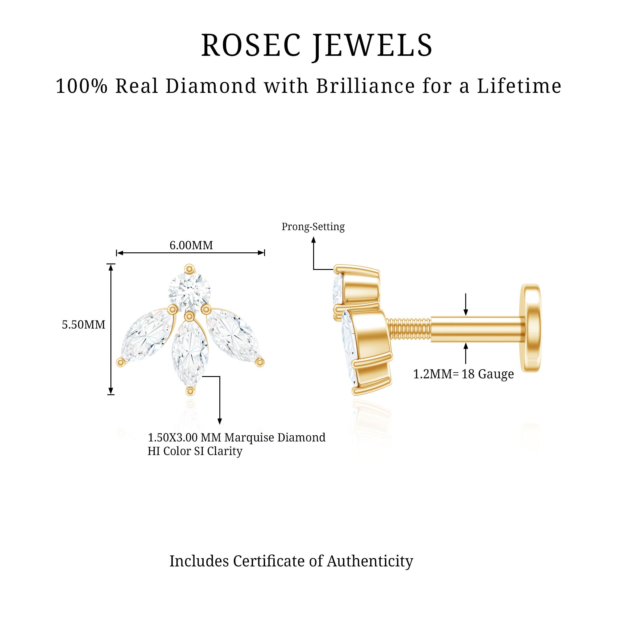 Rosec Jewels-Marquise Shape Diamond Leaf Earring for Helix Piercing