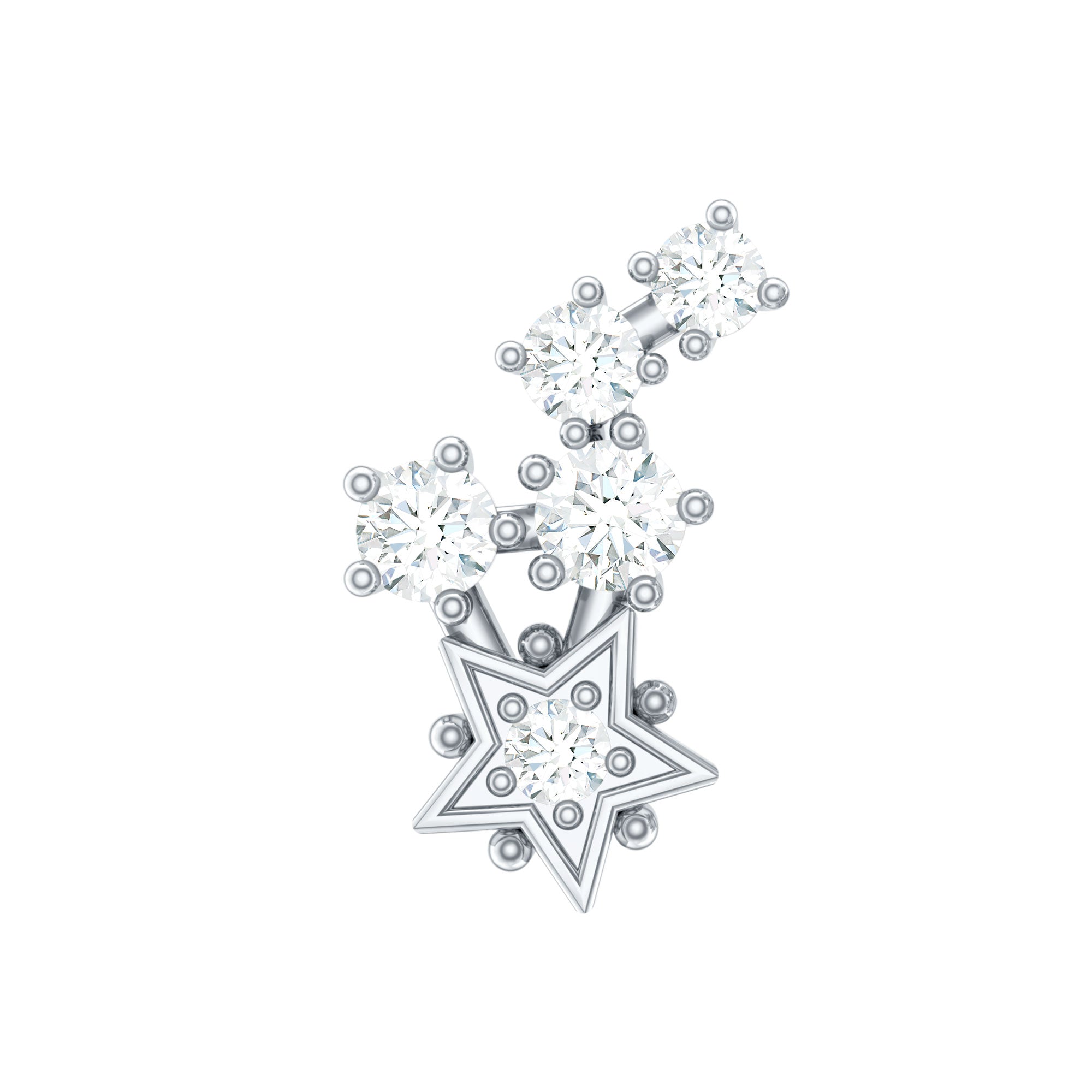 Natural Diamond Star Crawler Earring for Helix Piercing Natural - ( HI-SI ) - Rosec Jewels