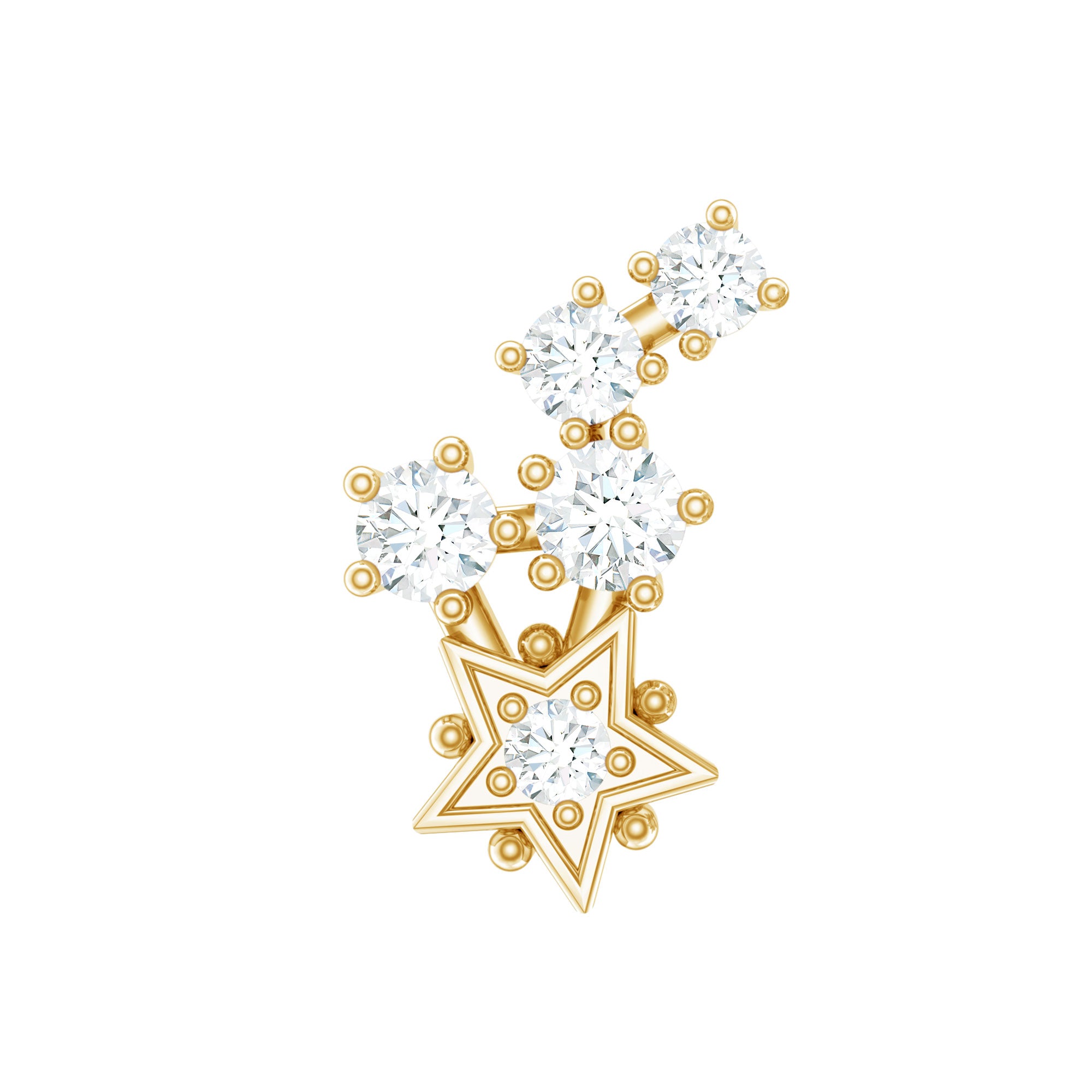 Natural Diamond Star Crawler Earring for Helix Piercing Natural - ( HI-SI ) - Rosec Jewels