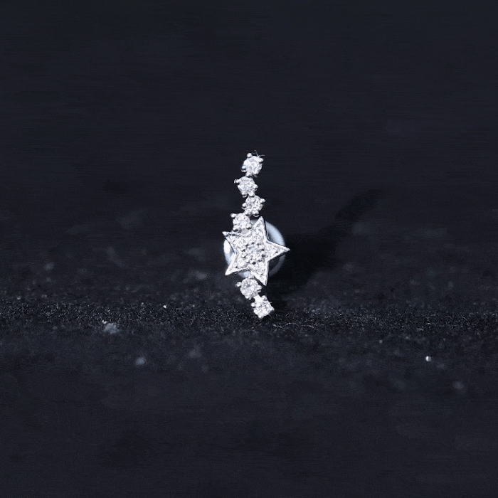 Certified Diamond Star Crawler Earring for Helix Piercing Natural - ( HI-SI ) - Rosec Jewels