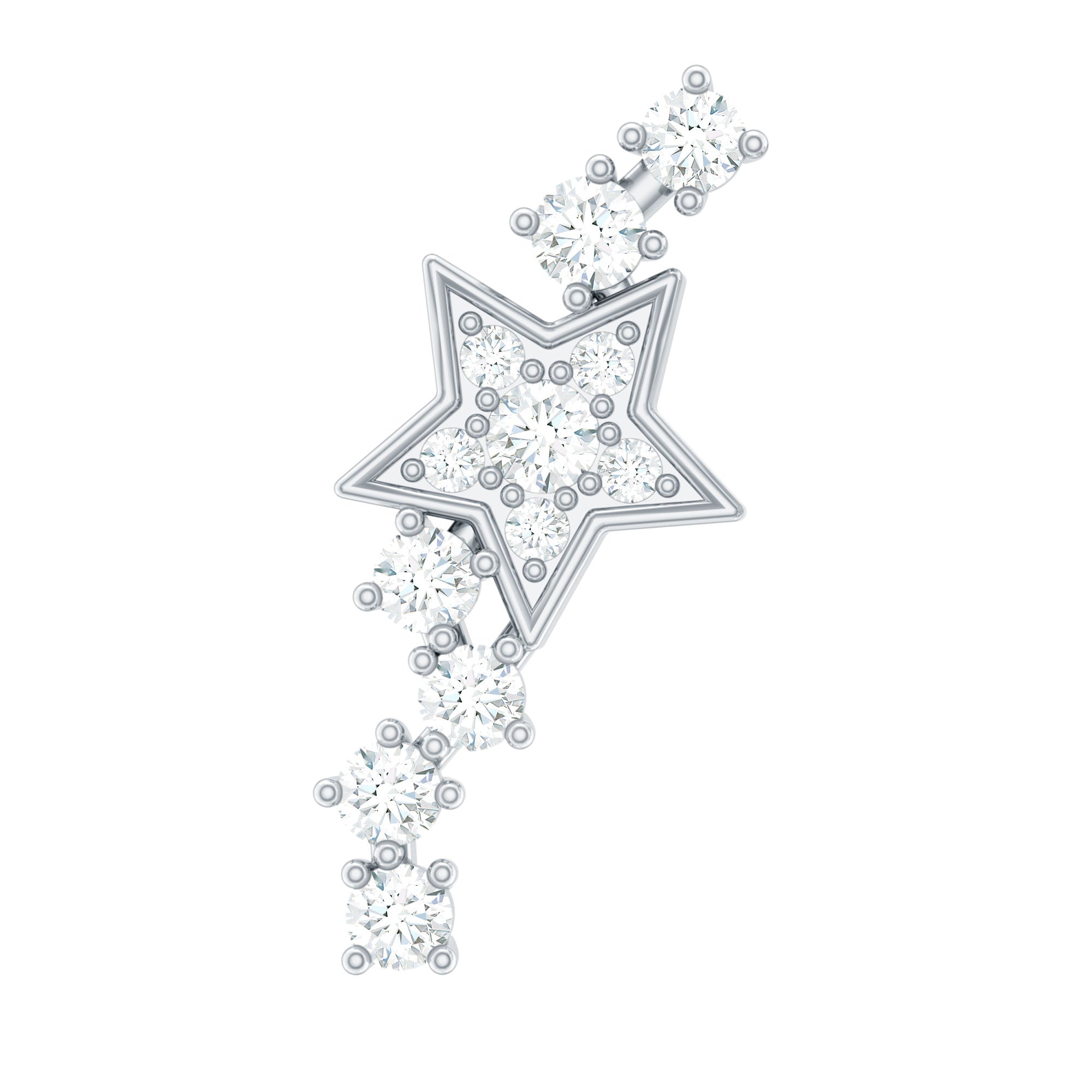 Certified Diamond Star Crawler Earring for Helix Piercing Natural - ( HI-SI ) - Rosec Jewels
