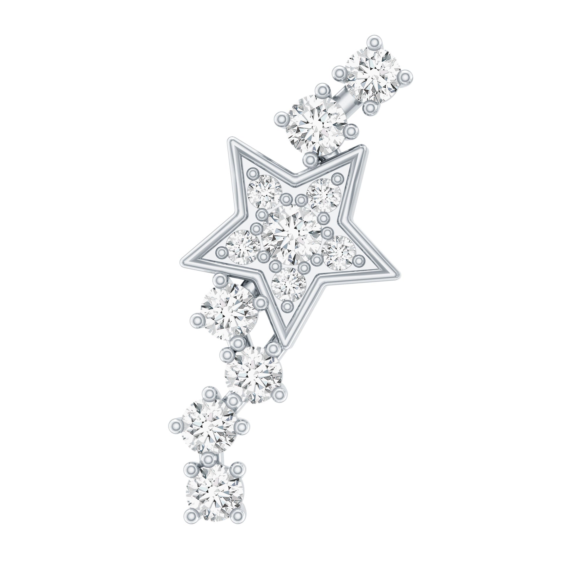 Certified Diamond Star Crawler Earring for Helix Piercing Natural - ( HI-SI ) - Rosec Jewels