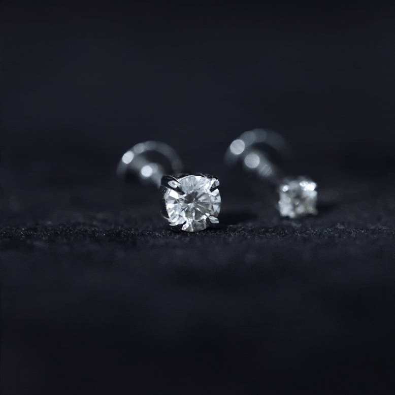 Solitaire Round Cut Moissanite Earring Set for Helix Piercing D-VS1 - Rosec Jewels