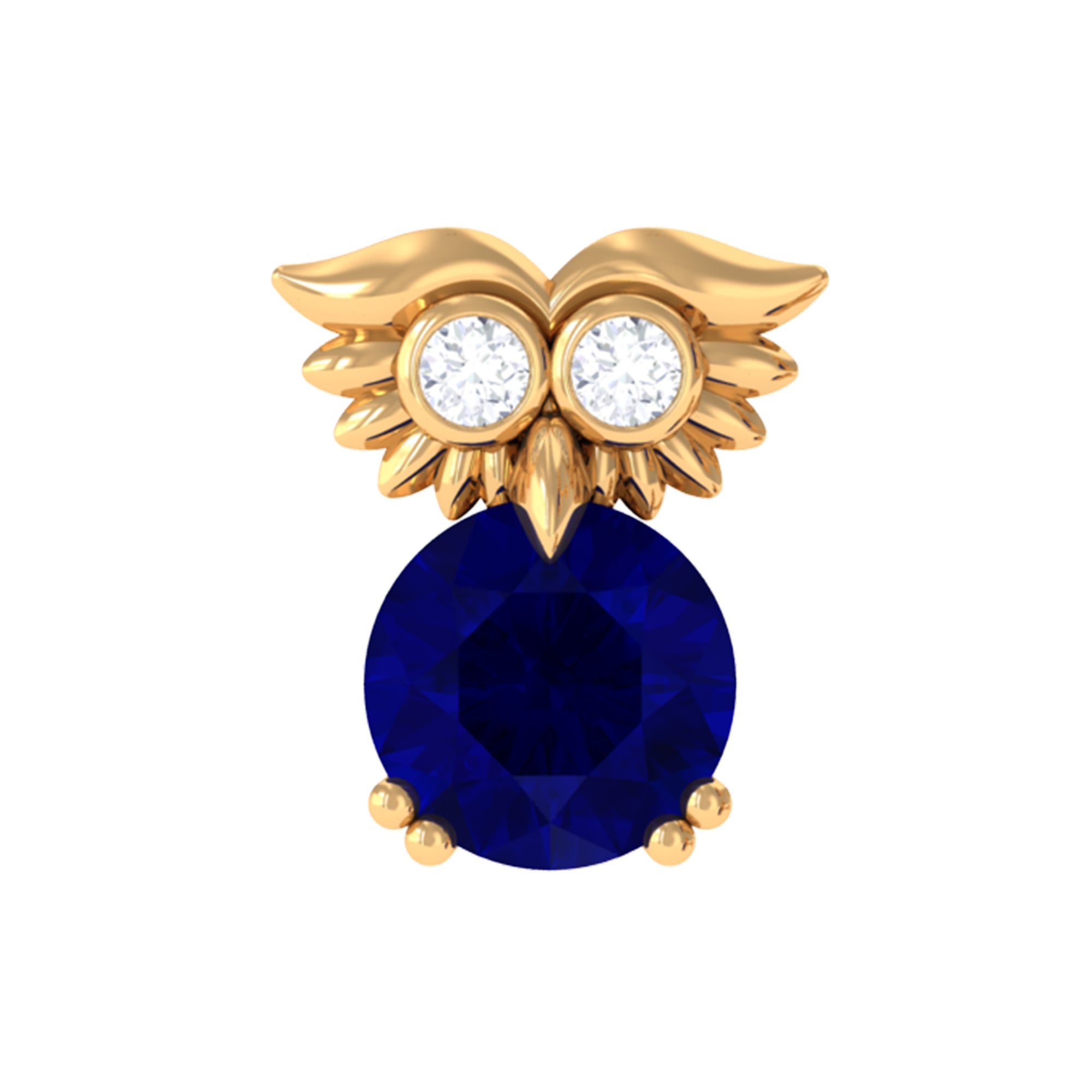 Blue Sapphire and Lab Grown Diamond Owl Helix Earring AAA - Rosec Jewels
