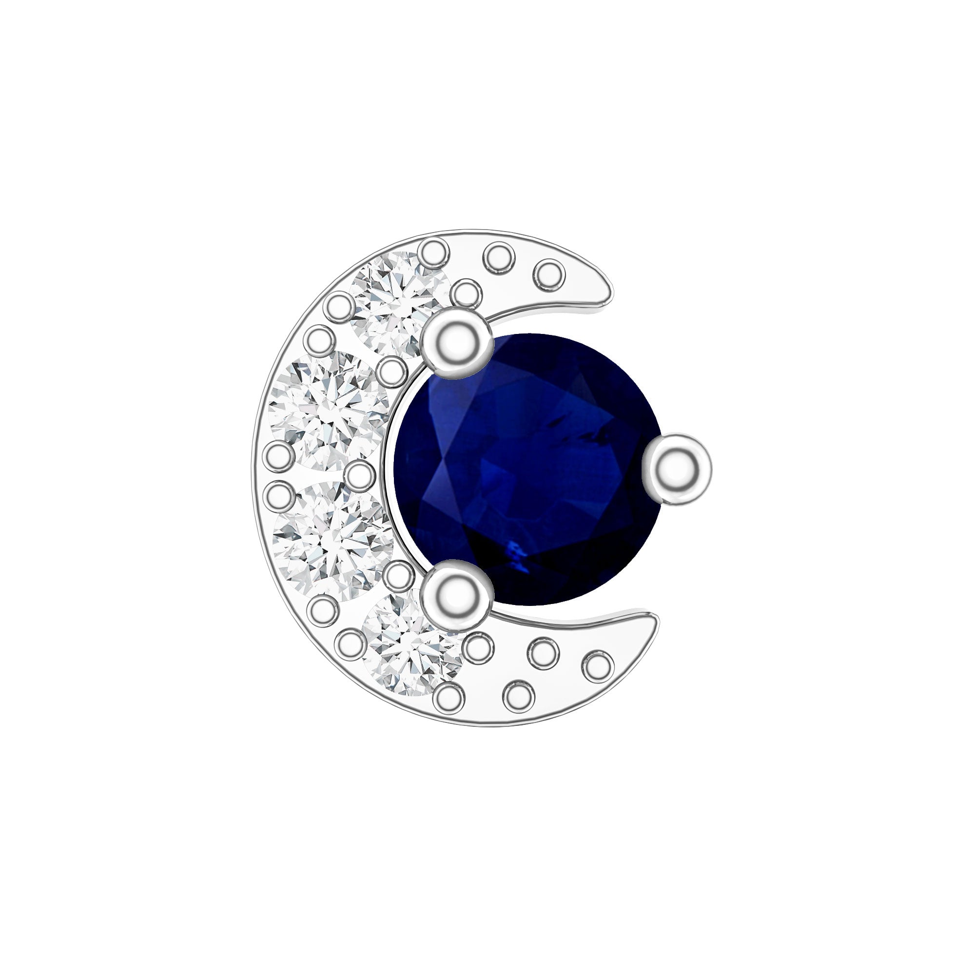 Dainty Blue Sapphire and Diamond Moon Helix Earring AAA - Rosec Jewels