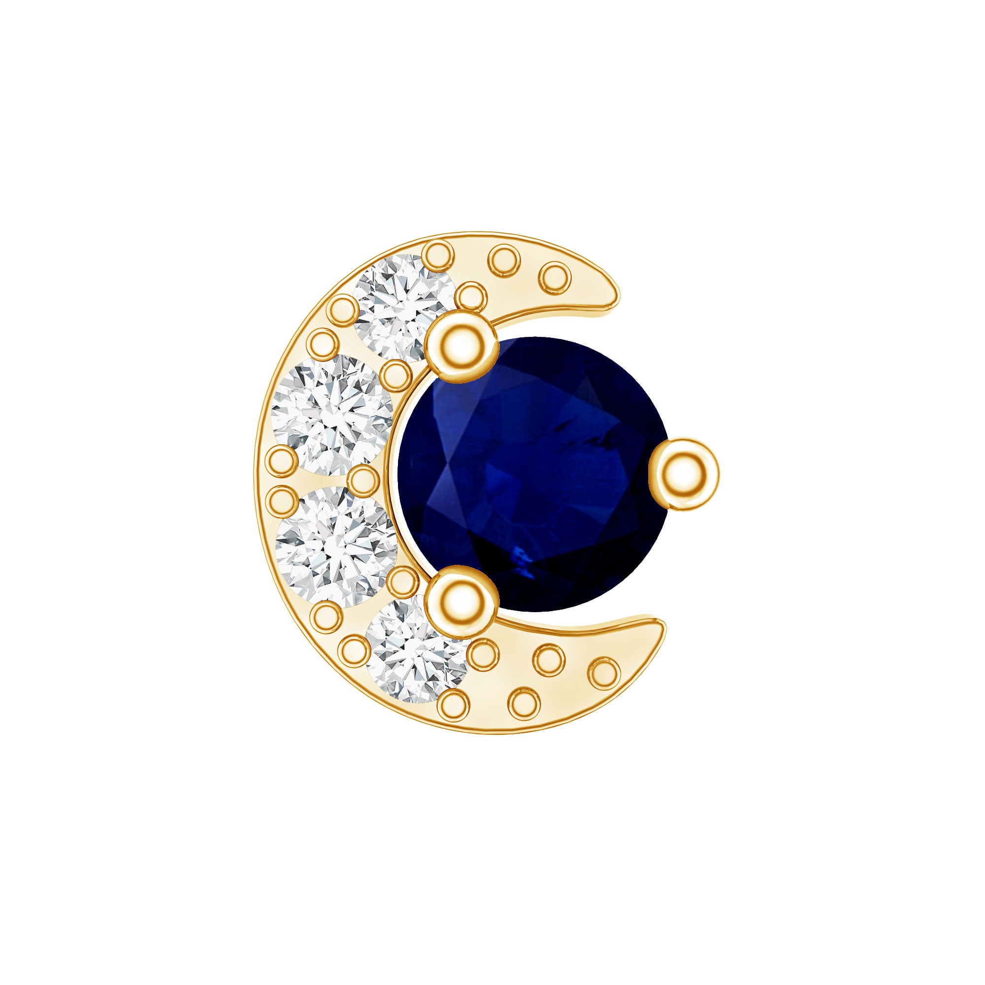 Dainty Blue Sapphire and Diamond Moon Helix Earring AAA - Rosec Jewels