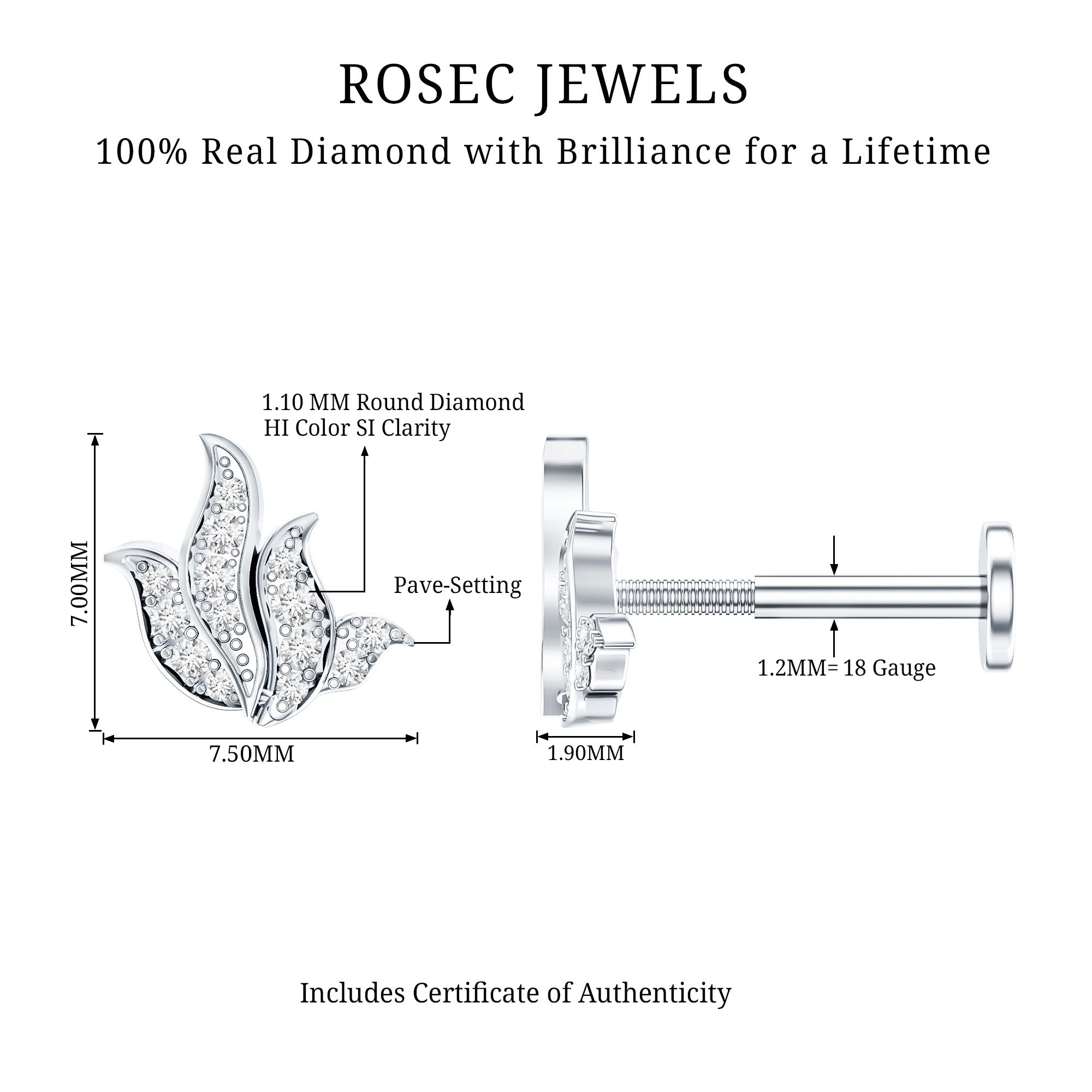 Diamond Leaf Helix Earring for Women Natural - ( HI-SI ) - Rosec Jewels